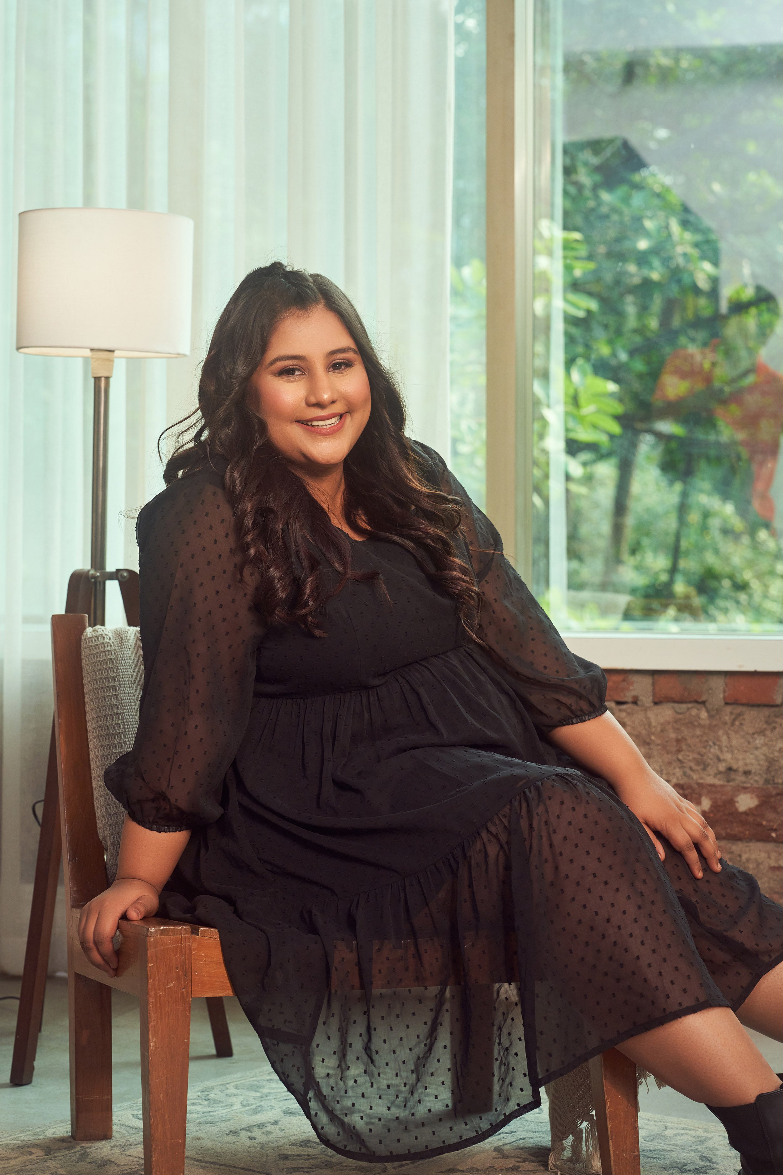 Black Georgette Tiered Short Dress