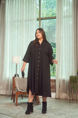 Black Oversized Buttondown Maxi Dress