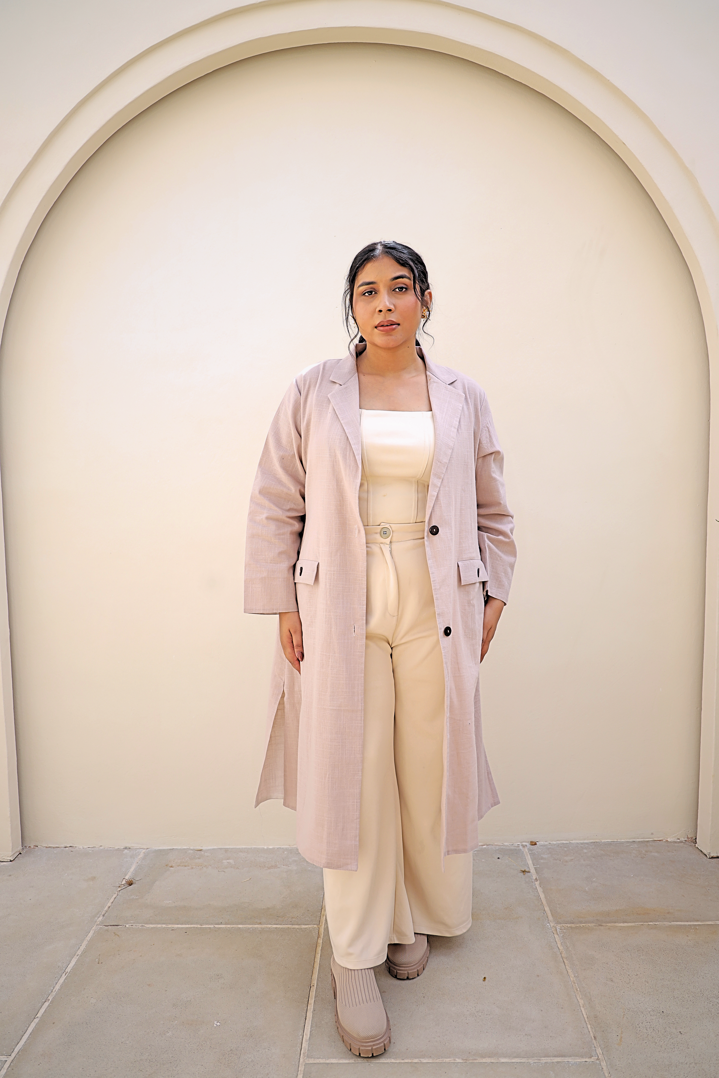 Tailored Dust Pink Cotton Slub Longline Blazer