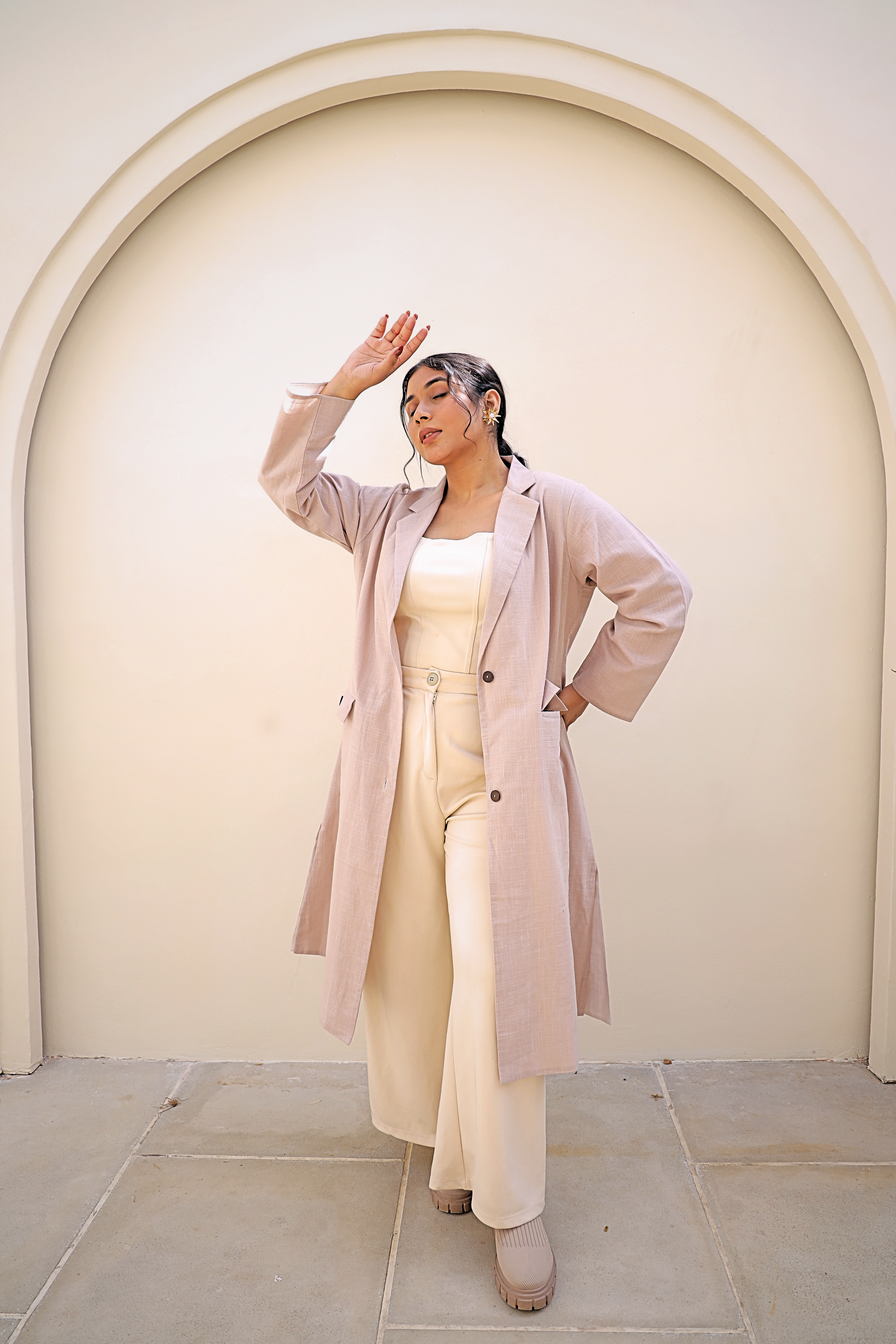 Tailored Dust Pink Cotton Slub Longline Blazer