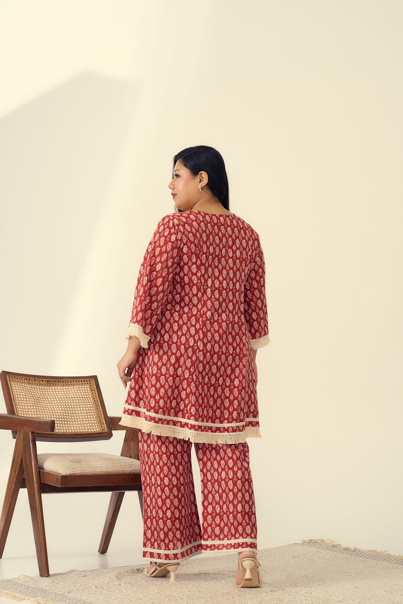 Red Boho Co-ord Set With Fringe Detailing