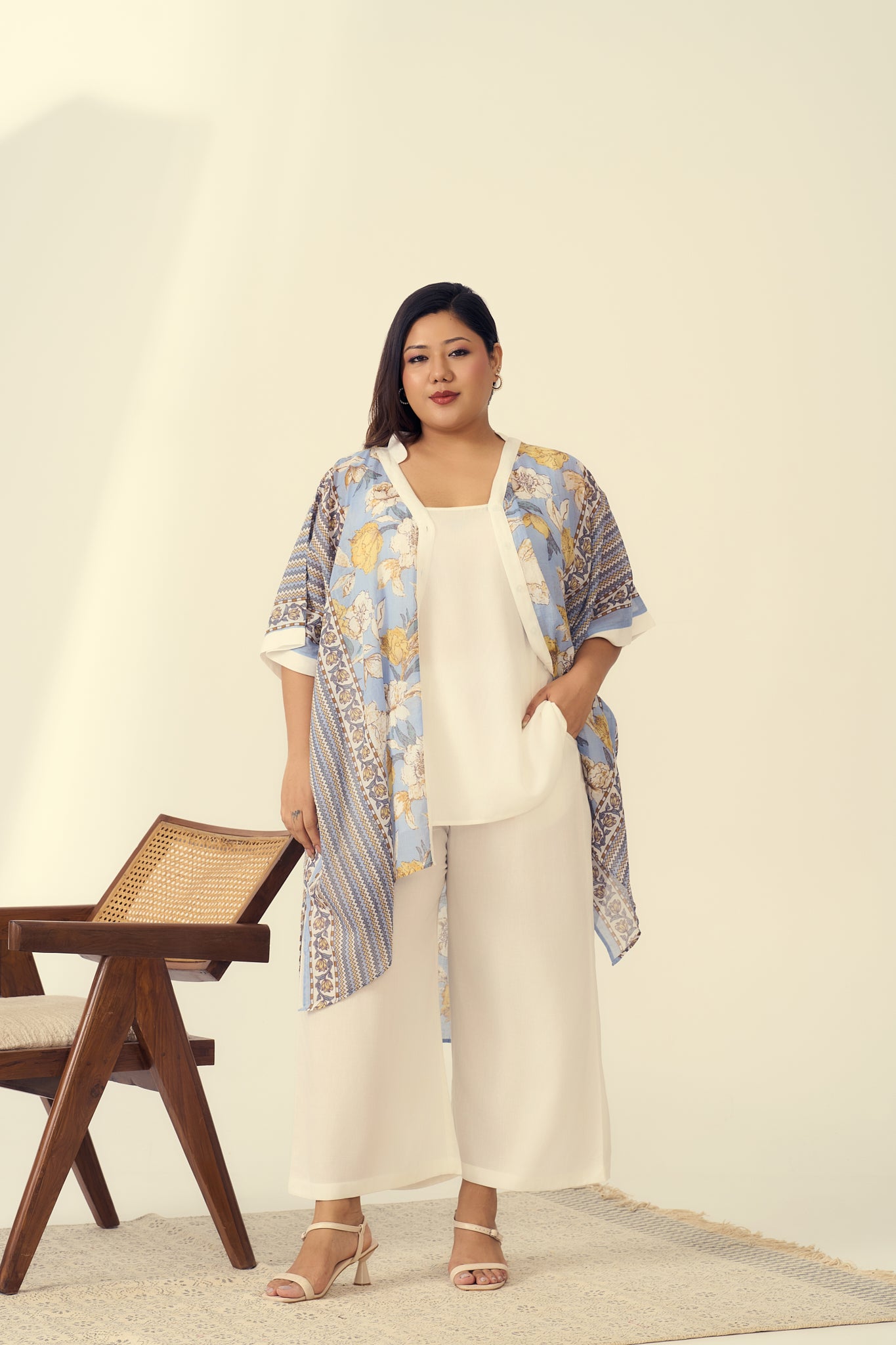 Breezy Printed Mulmul Kaftan Pants Set(Set of 3)