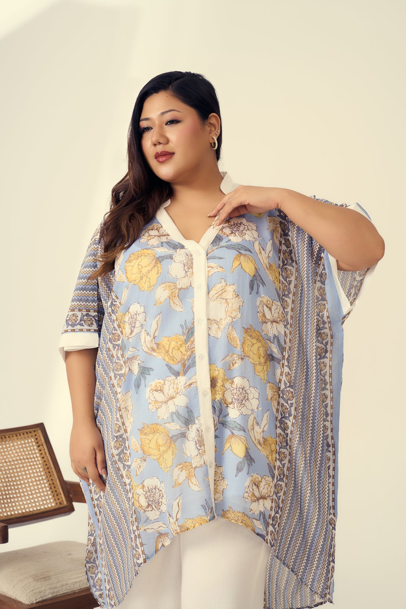 Breezy Printed Mulmul Kaftan Pants Set(Set of 3)