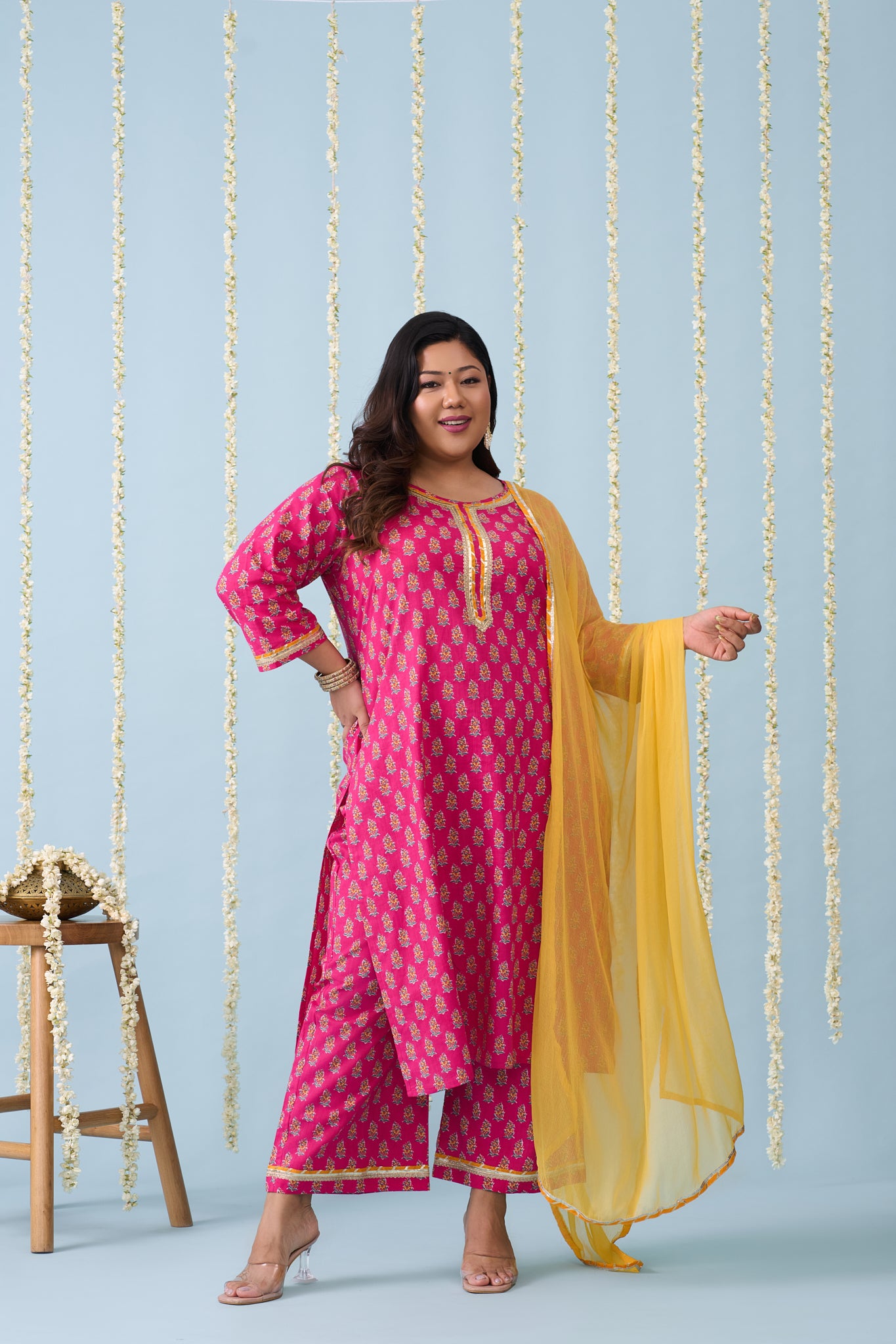 Fuchsia Pink Festive Kurta Suit Set (3 Pc)
