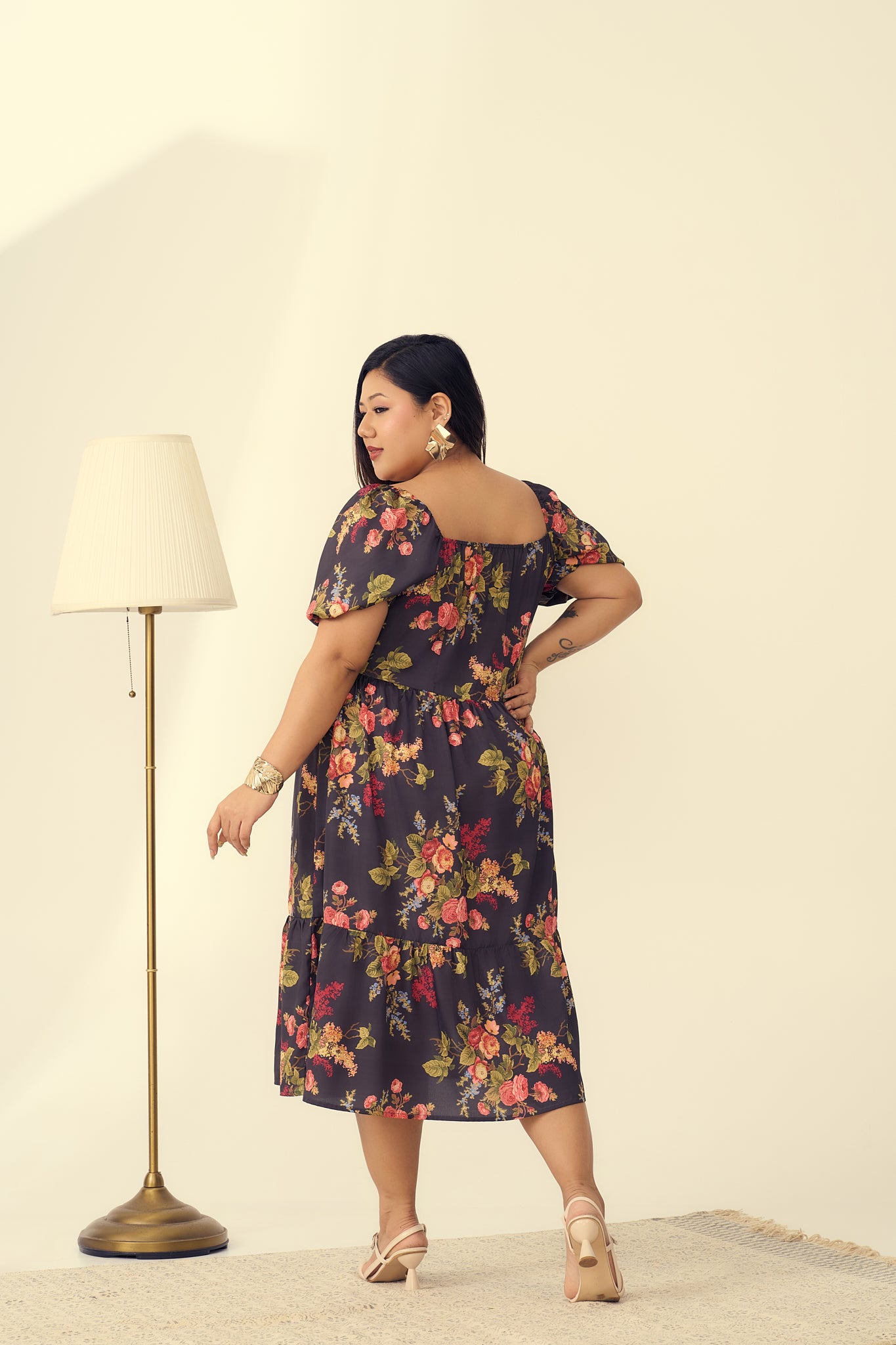 Black Floral A-Line Party Dress