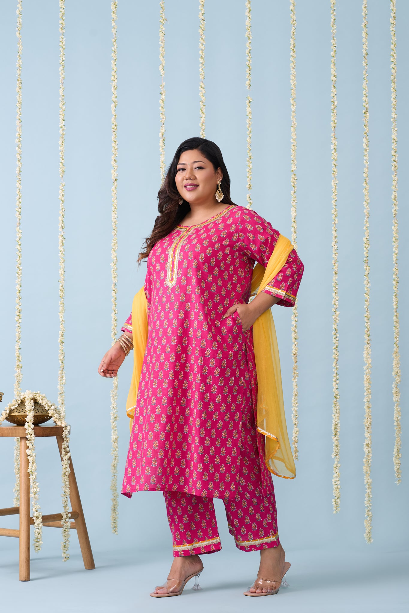 Fuchsia Pink Festive Kurta Suit Set (3 Pc)