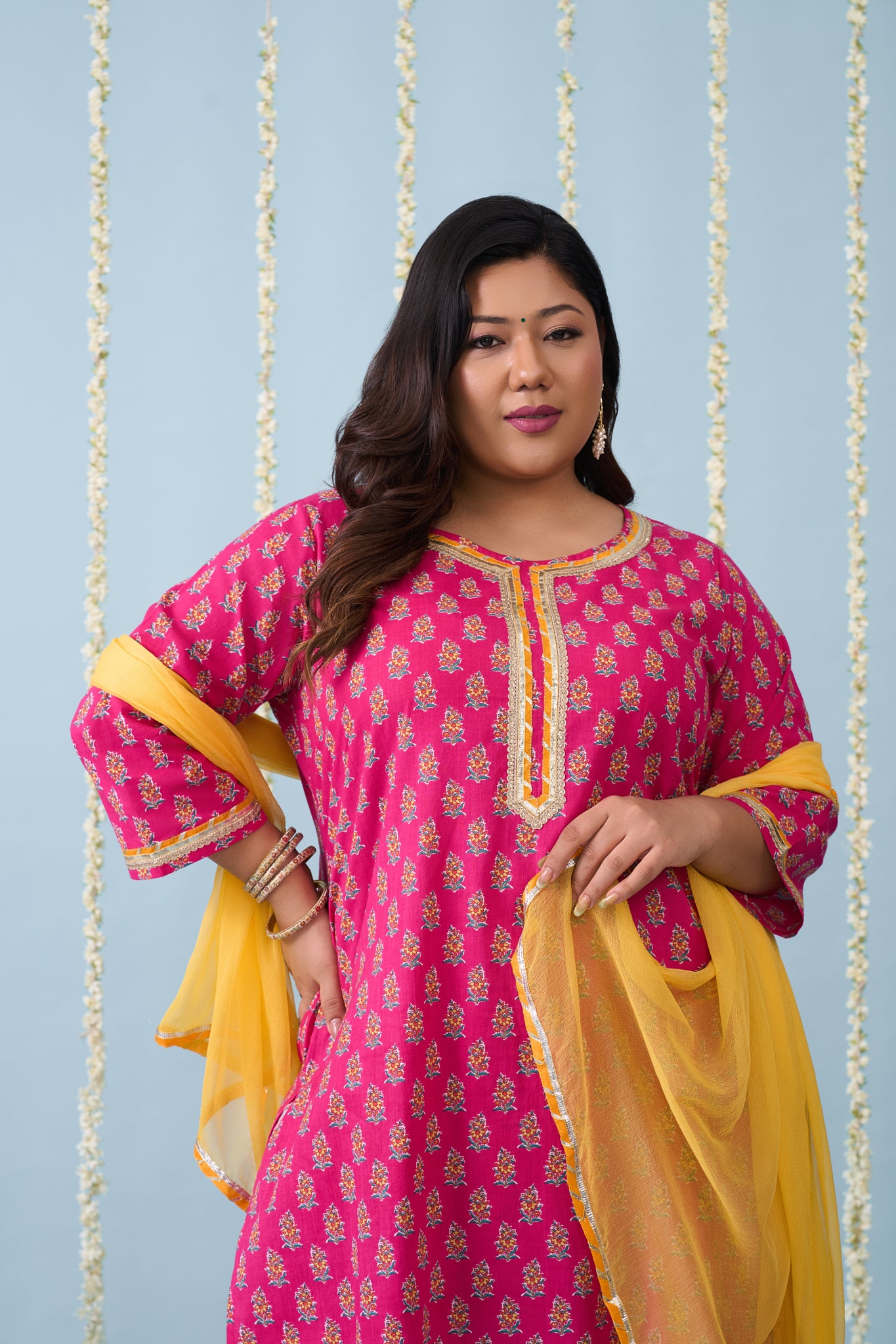 Fuchsia Pink Festive Kurta Suit Set (3 Pc)