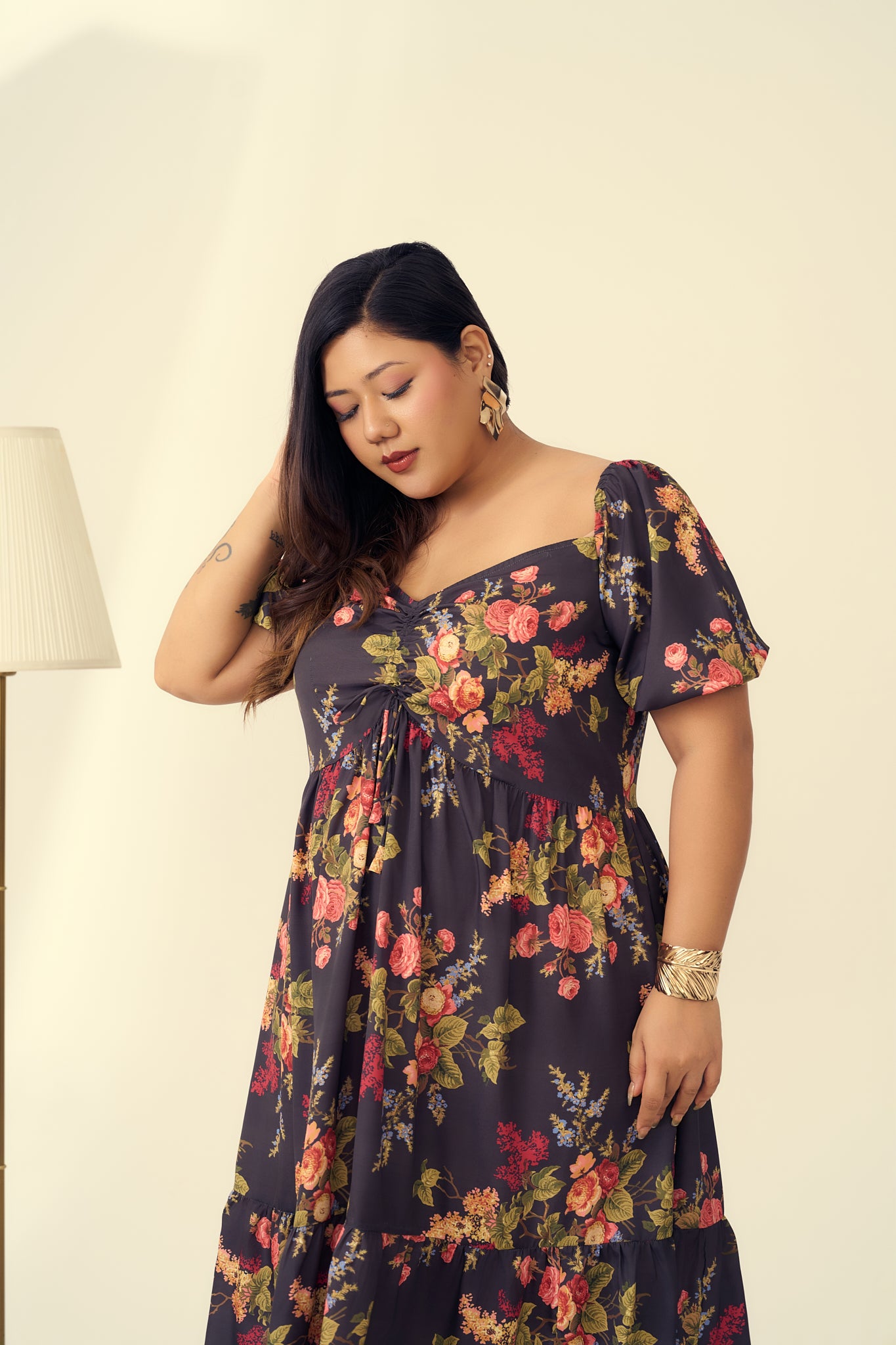 Black Floral A-Line Party Dress