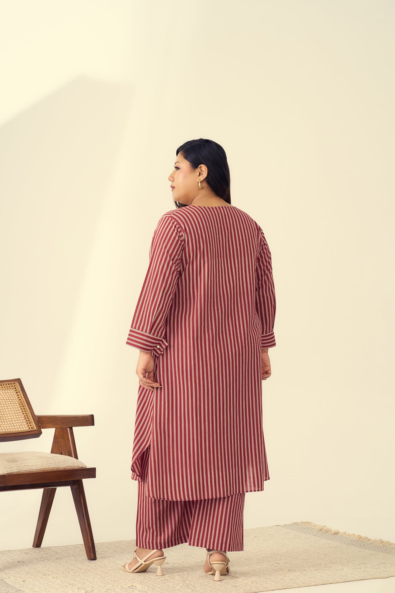 Deep Red Striped Cotton Co-ord Set