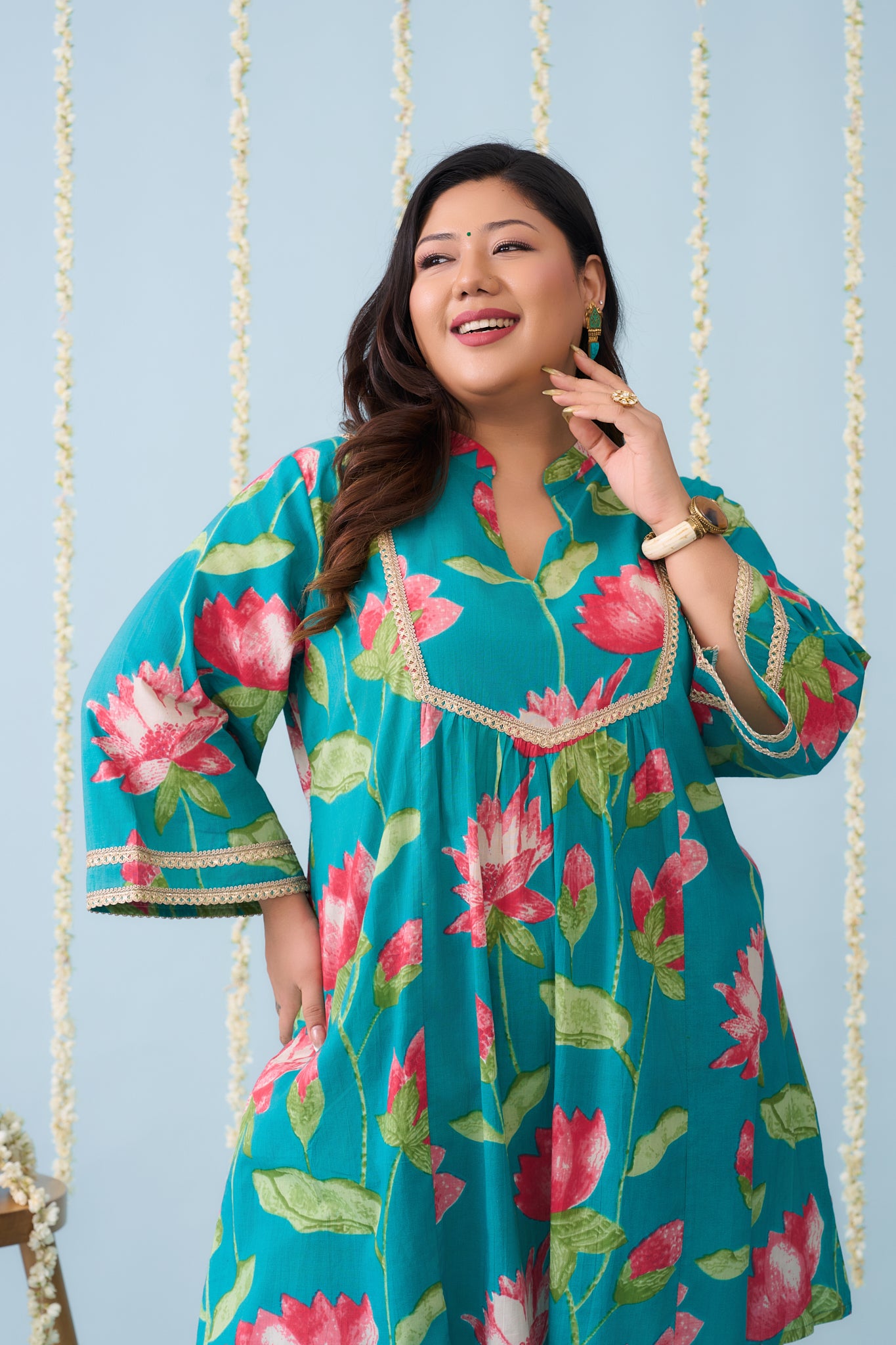 Rama Green Festive Co-ord Set With Bright Floral Print