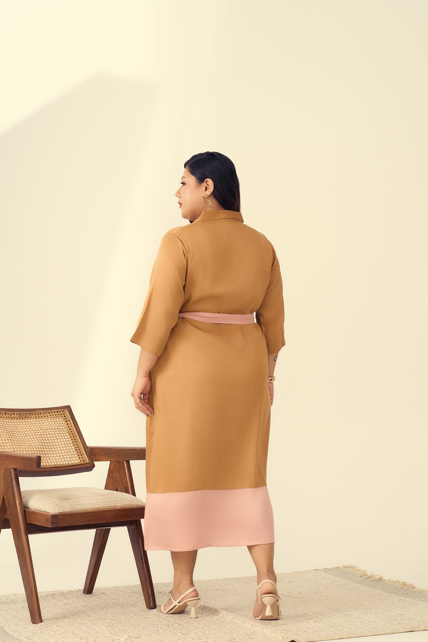 Sand And Blush Satin Color Blocked Dress