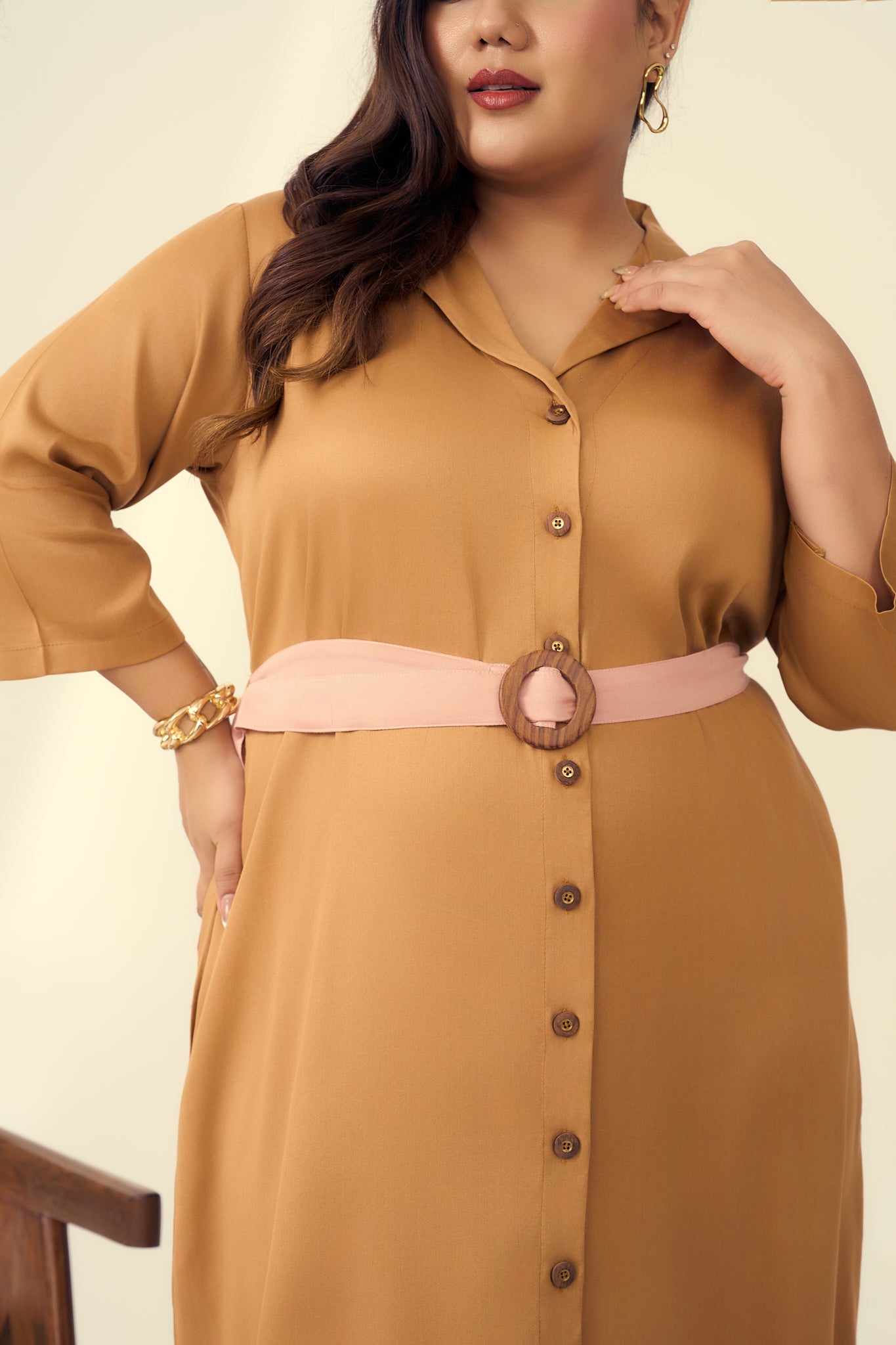 Sand And Blush Satin Color Blocked Dress