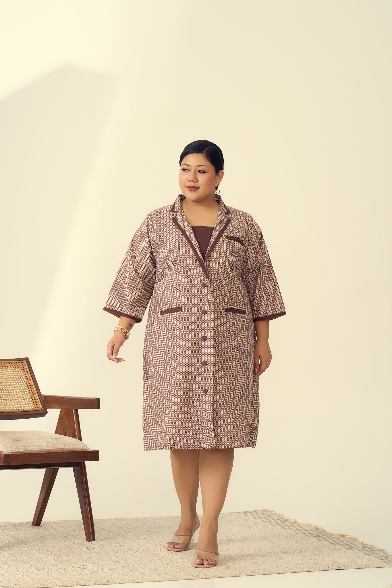 Collared Jacket Cotton Dress