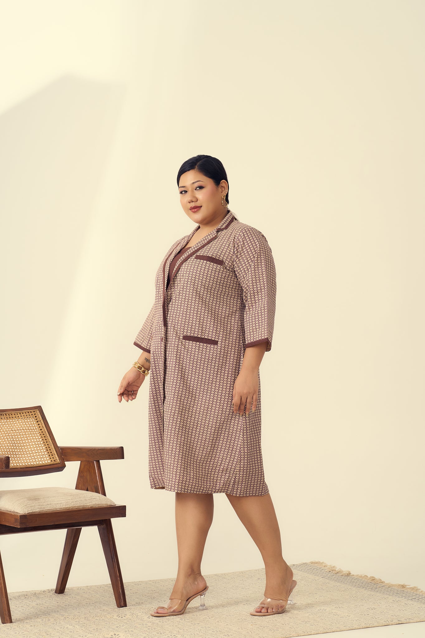 Collared Jacket Cotton Dress