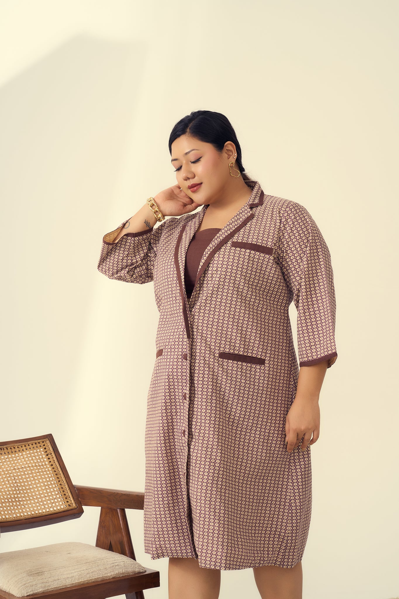 Collared Jacket Cotton Dress