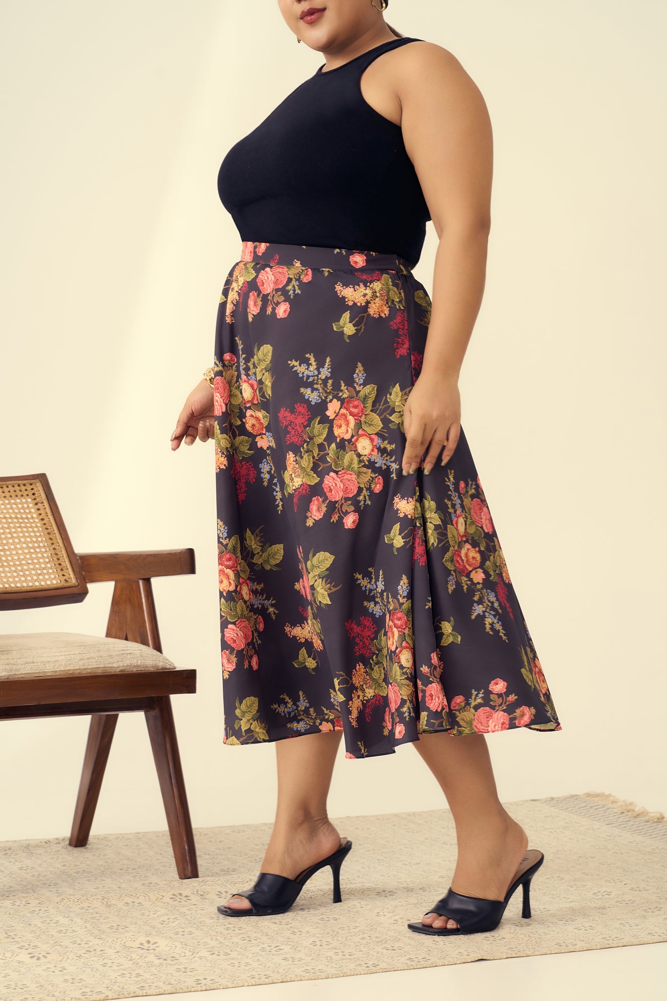 Floral A-line Midi Muslin Skirt