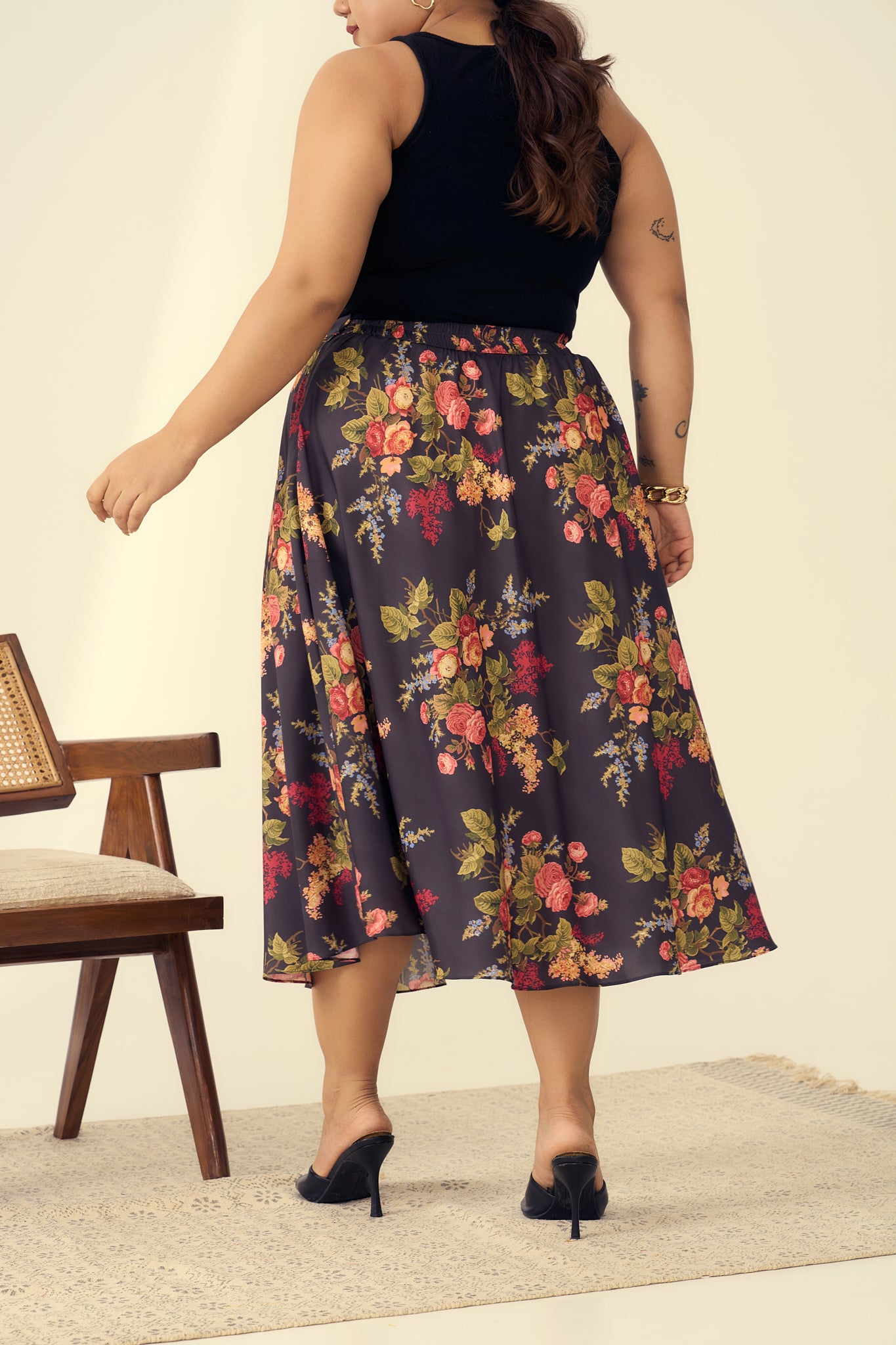 Floral A-line Midi Muslin Skirt