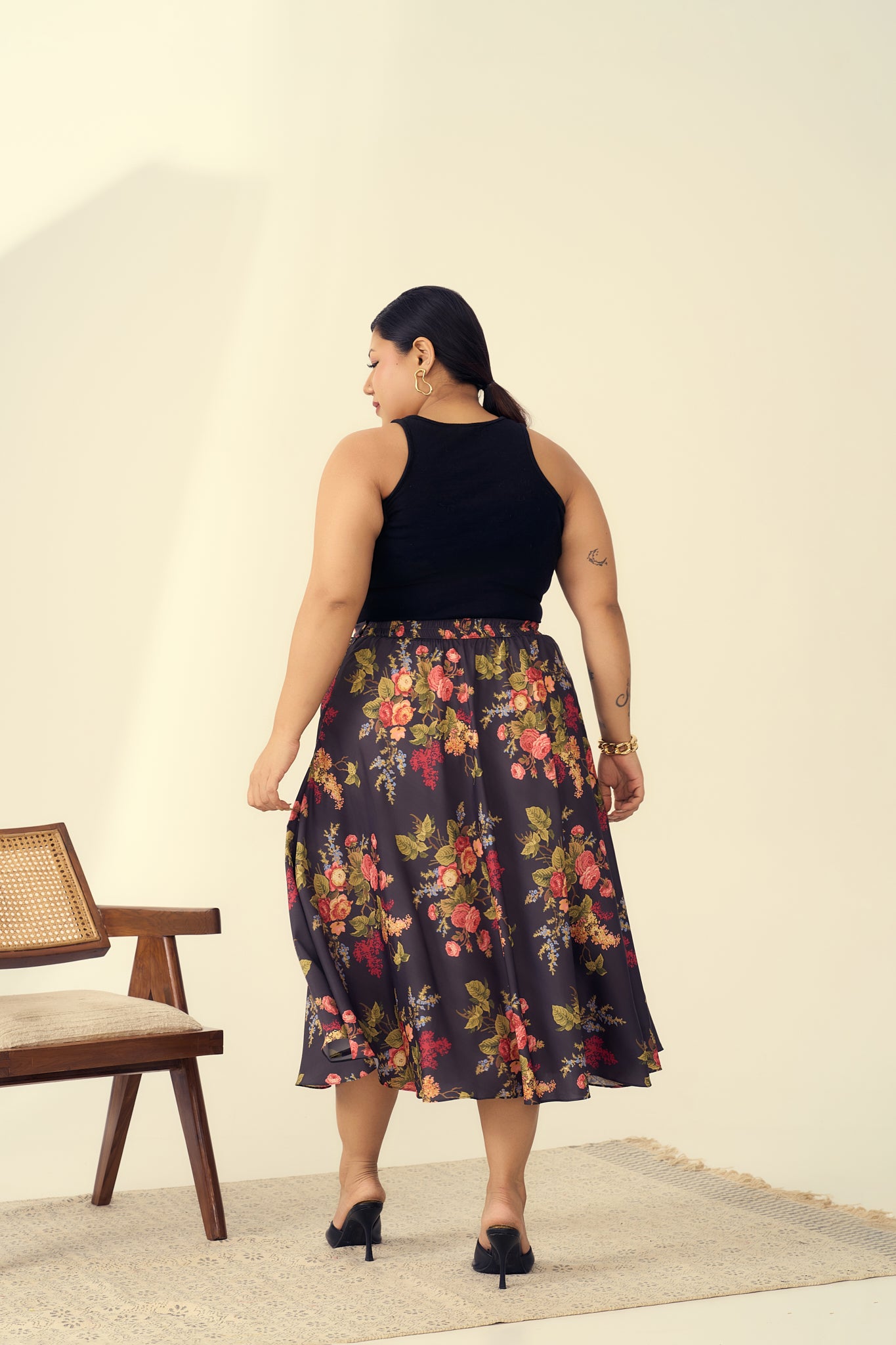 Floral A-line Midi Muslin Skirt