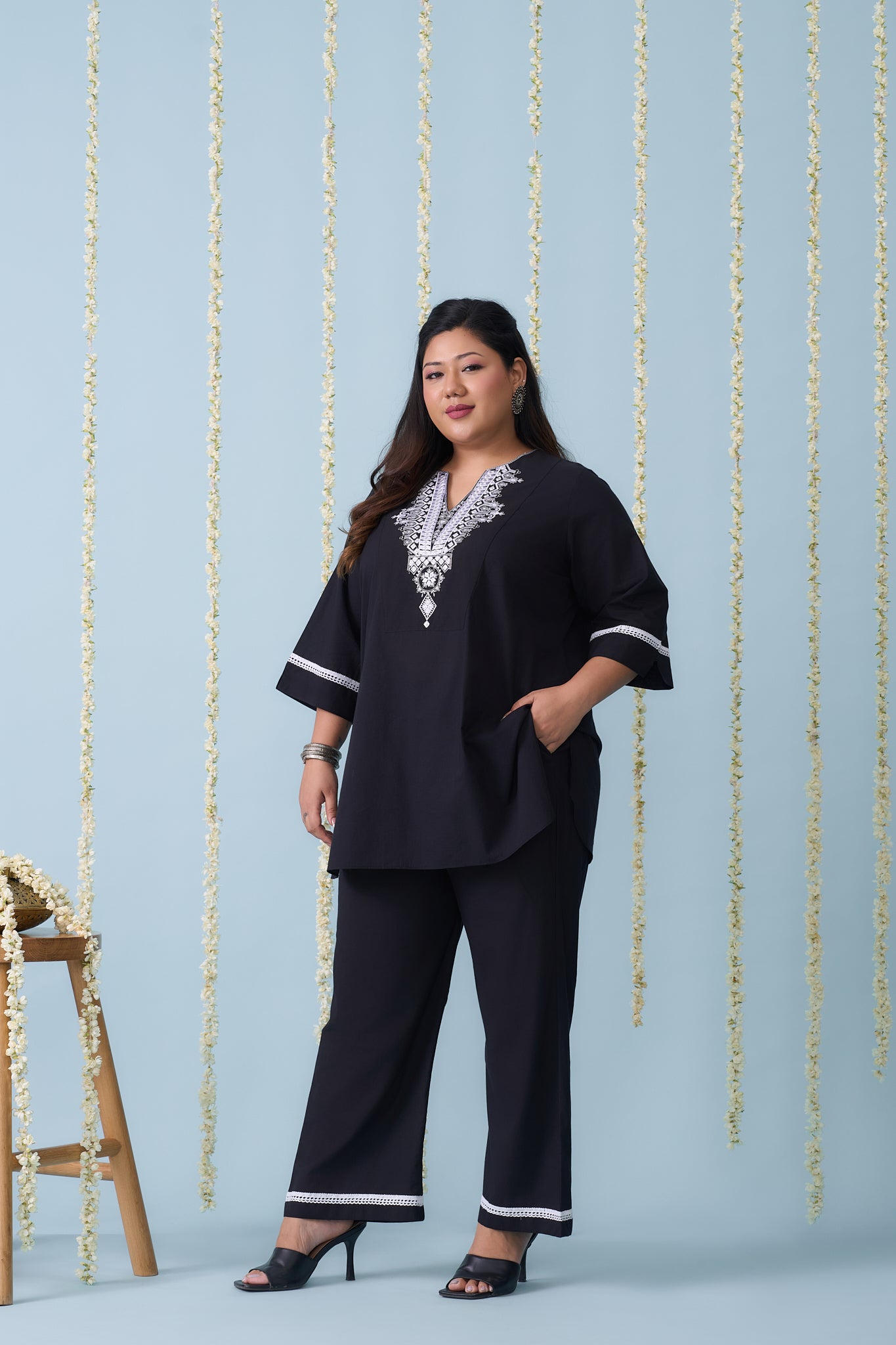 Black Co-ord Set With Intricate Neck Embroidery