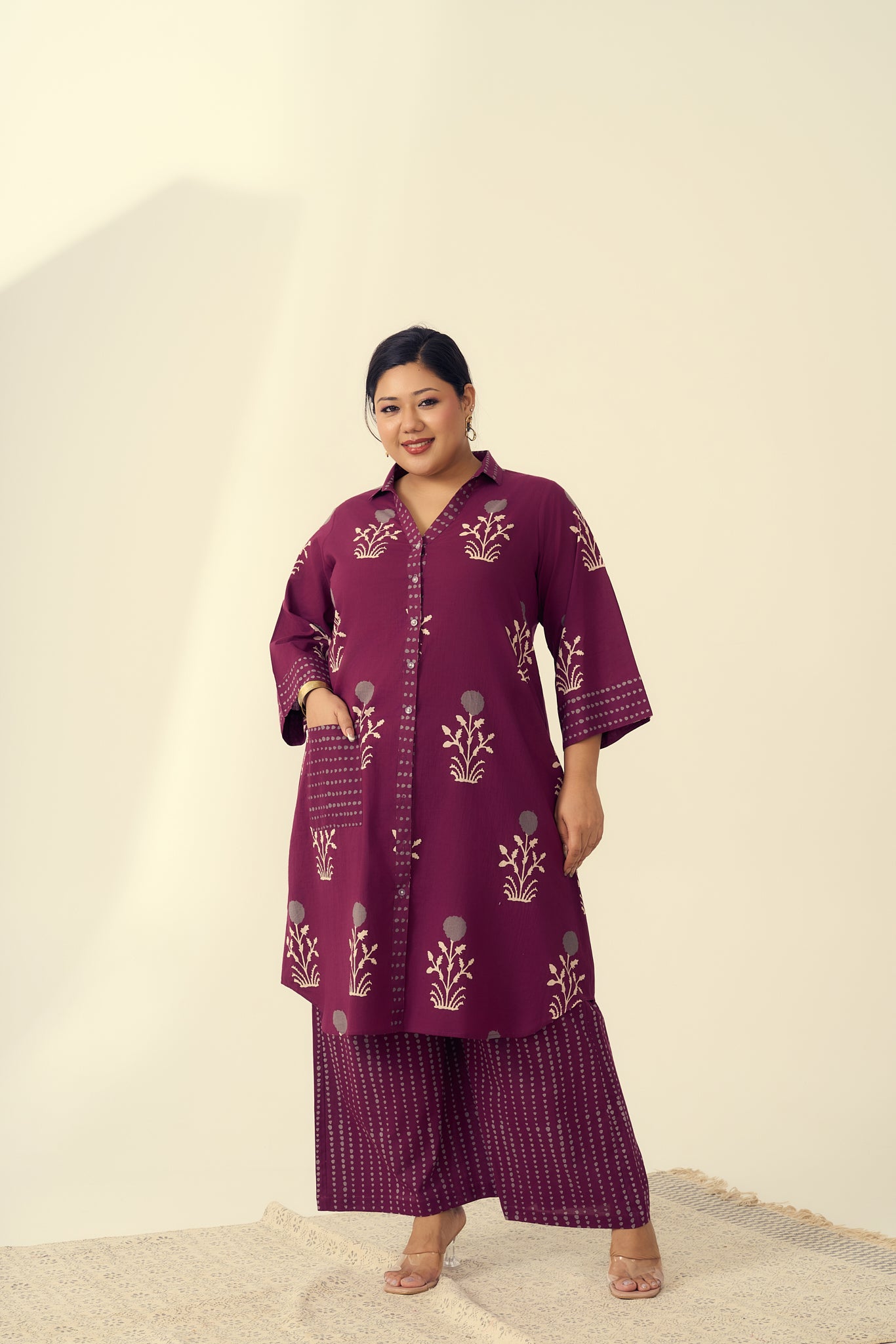 Burgundy Printed Ethnic Cotton Co-ord Set