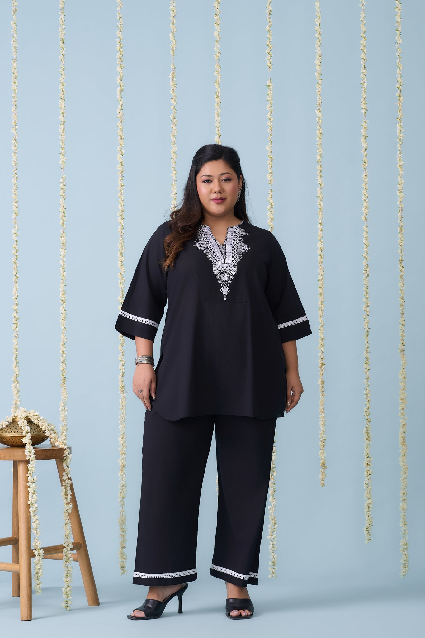 Black Co-ord Set With Intricate Neck Embroidery