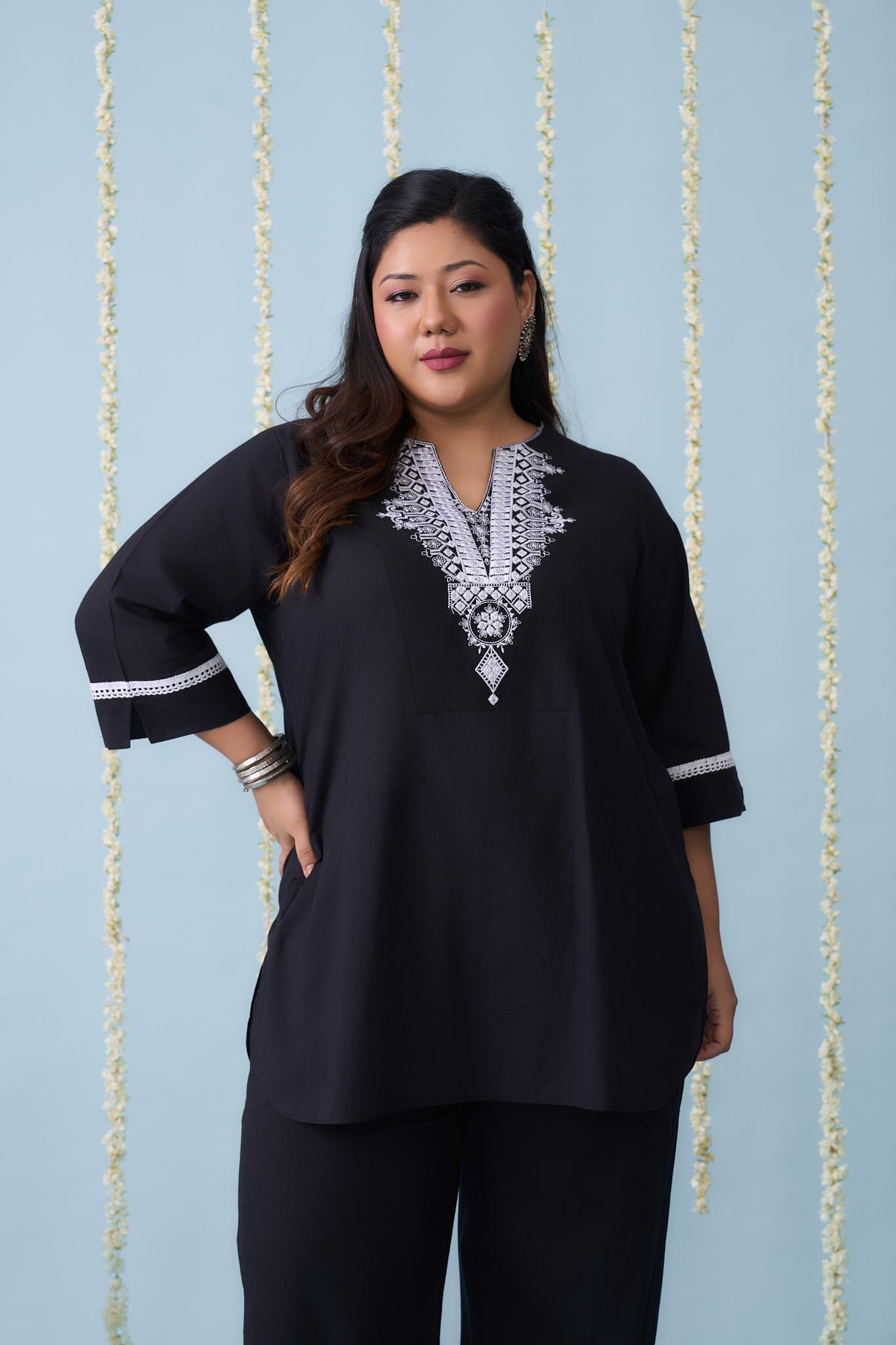 Black Co-ord Set With Intricate Neck Embroidery