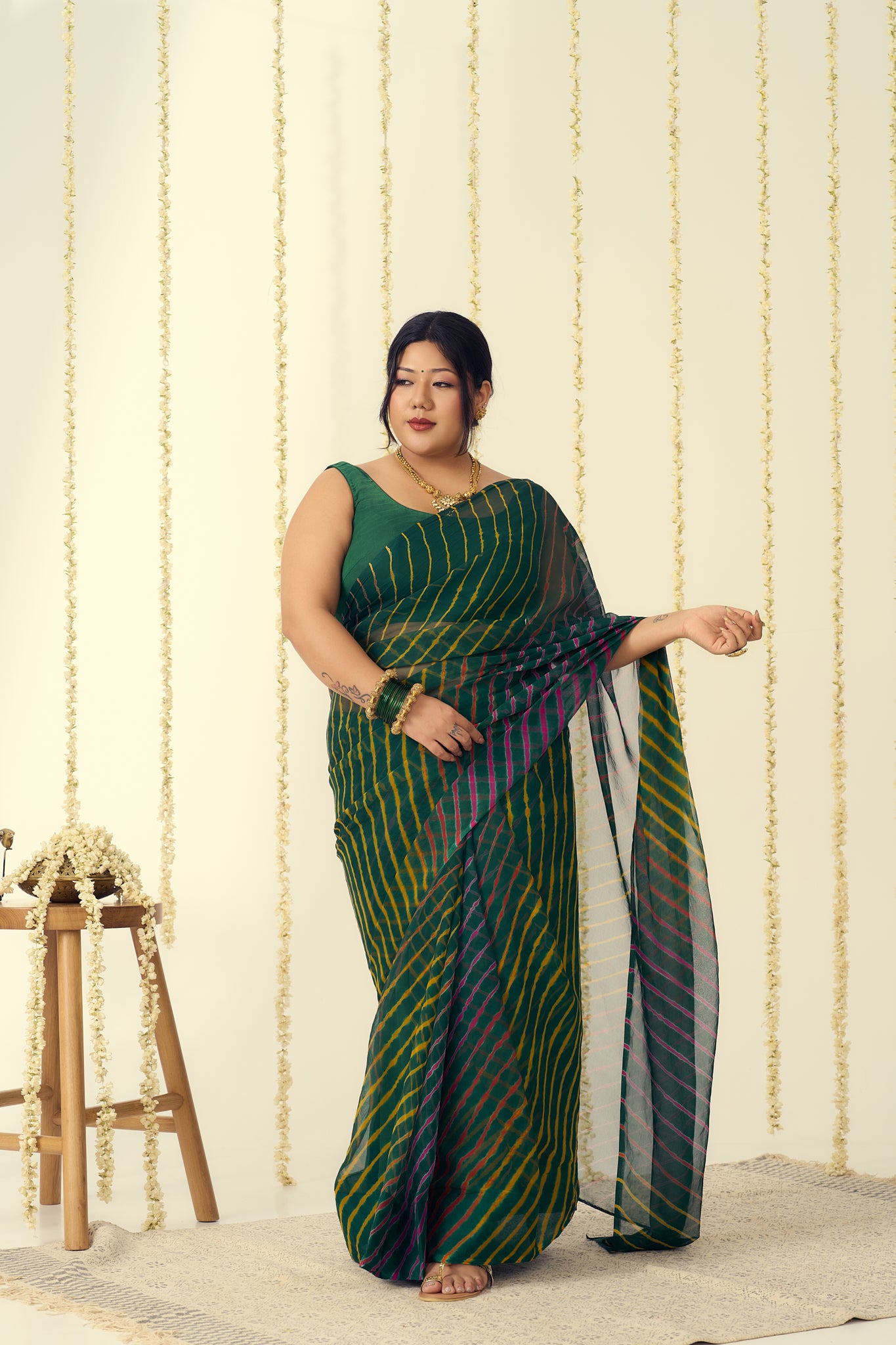 Elegant Green Leheriya Saree