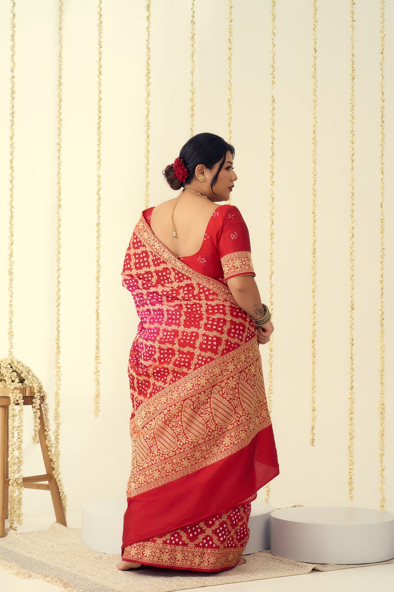 Regal Red & Pink Bandhani Benarasi Saree