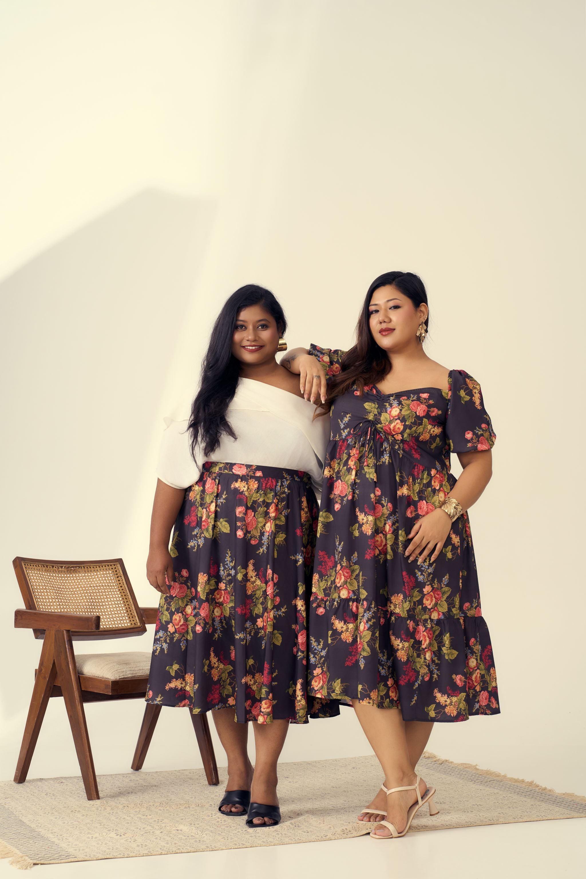 Black Floral A-Line Party Dress