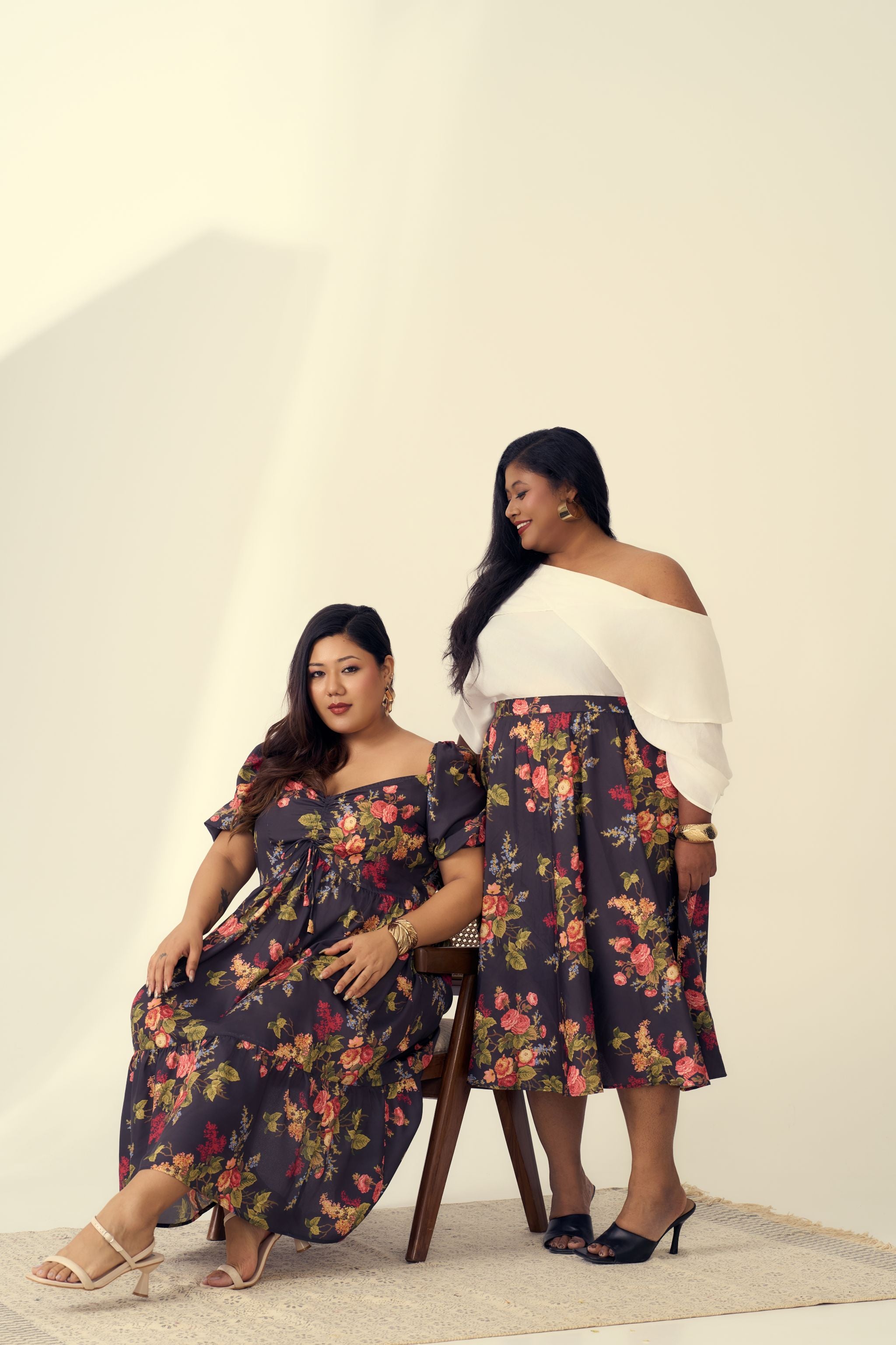 Black Floral A-Line Party Dress