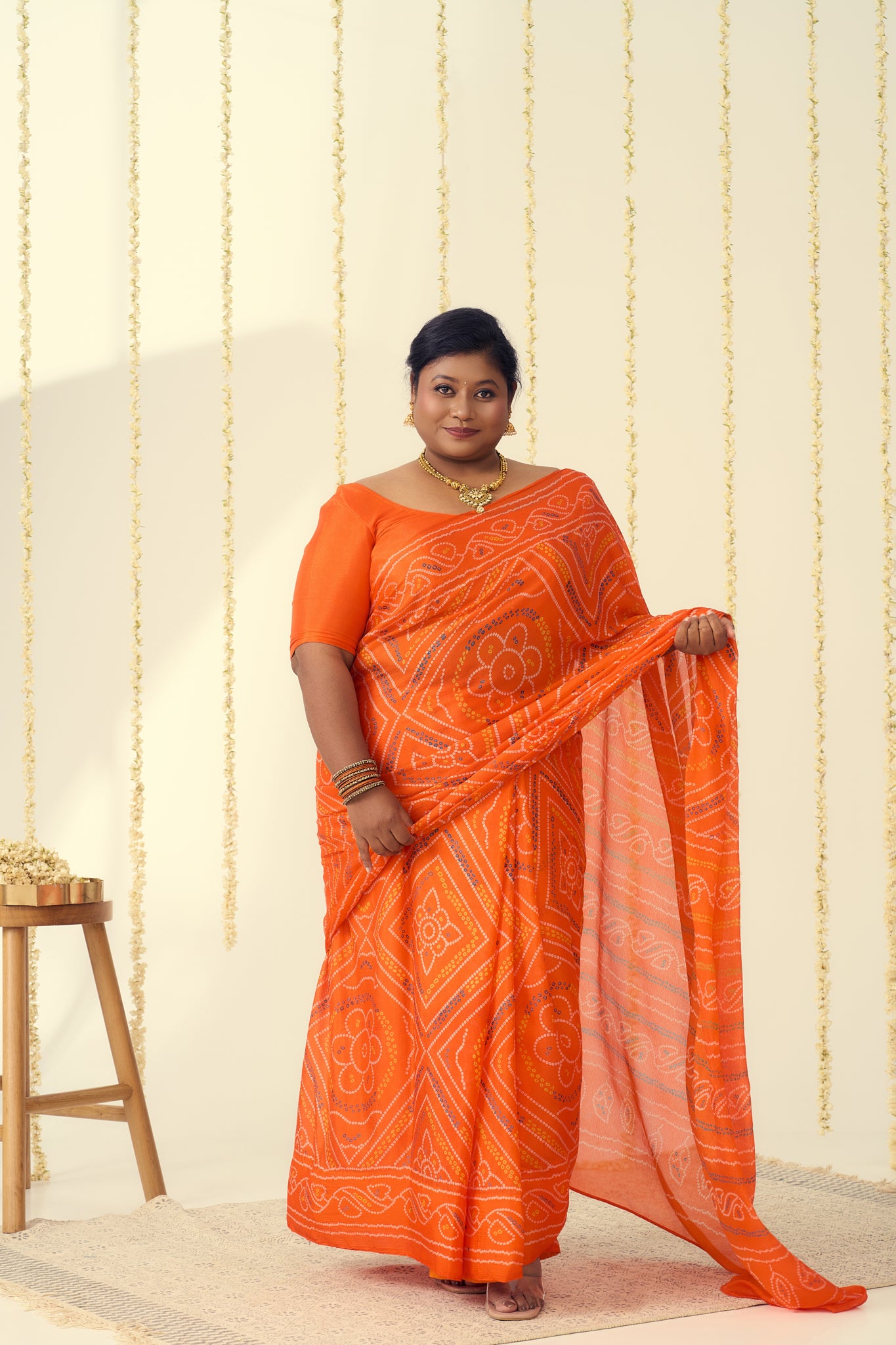 Vibrant Orange Bandhani Saree