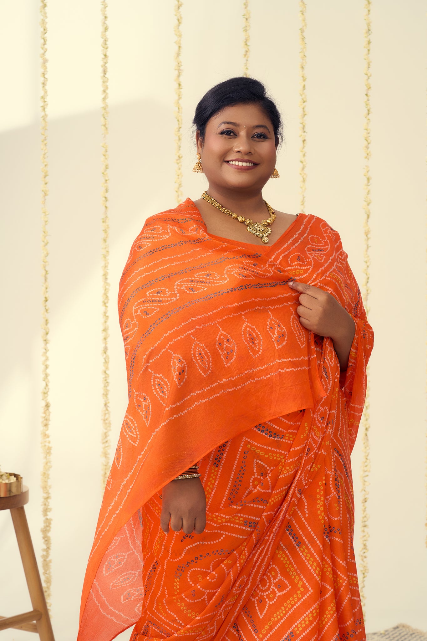 Vibrant Orange Bandhani Saree