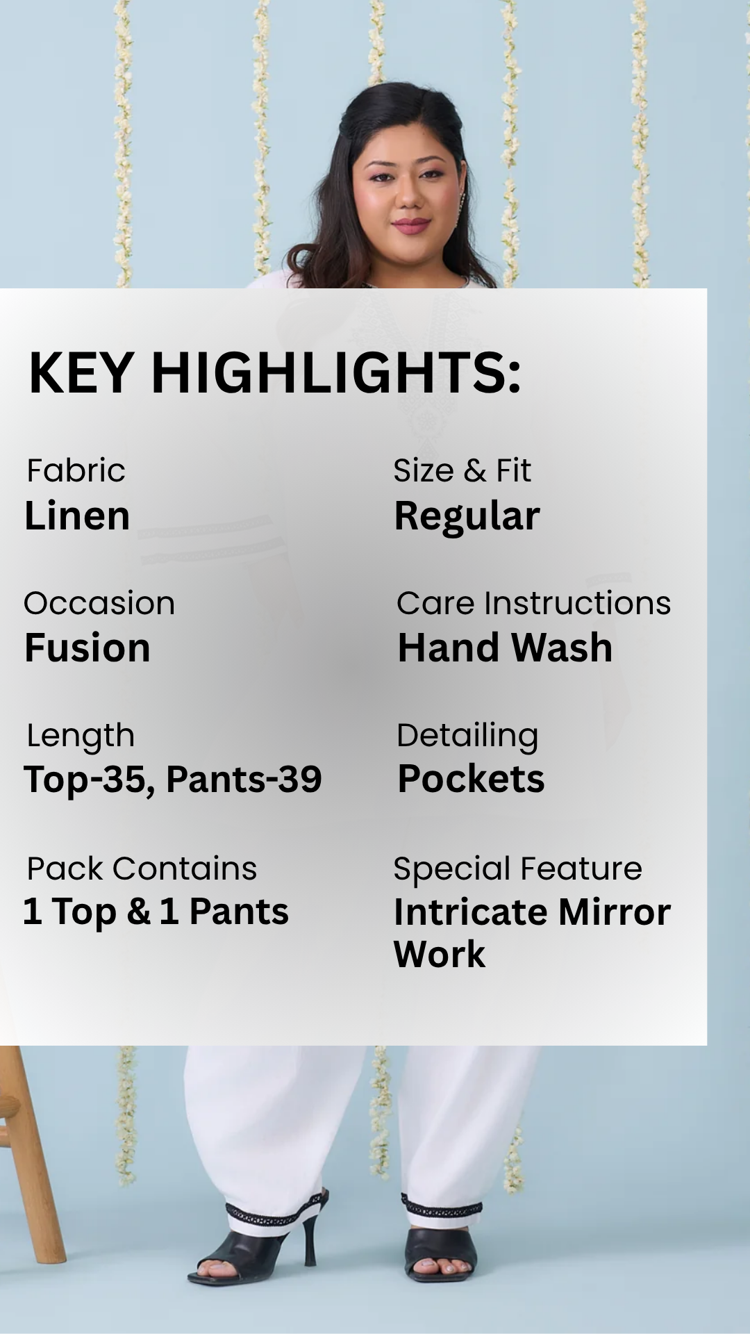 White Salwar Co-ord Set With Intricate Neck Embroidery(set of 2)