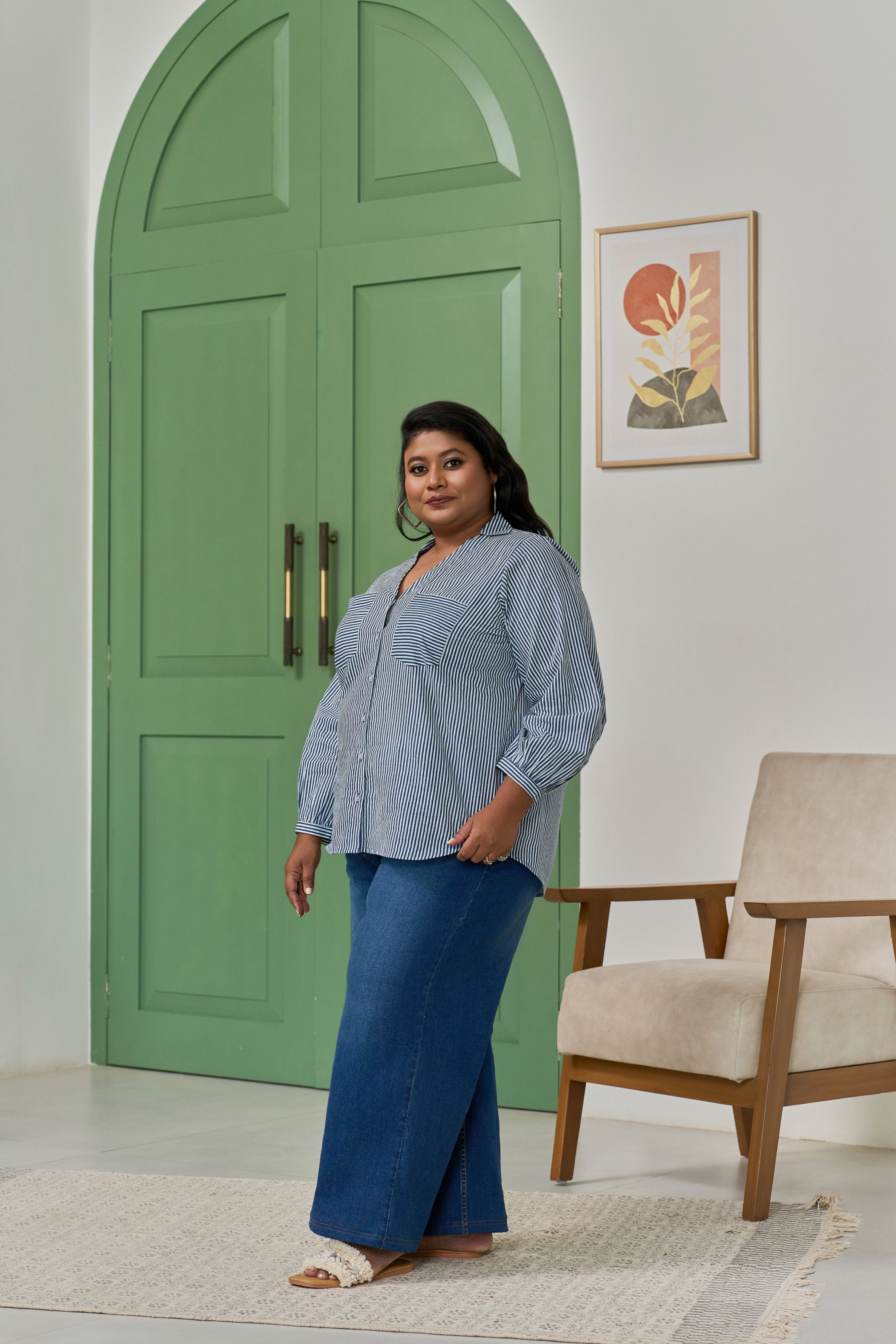 Electric Blue Striped Shirt for a Bold Office Look