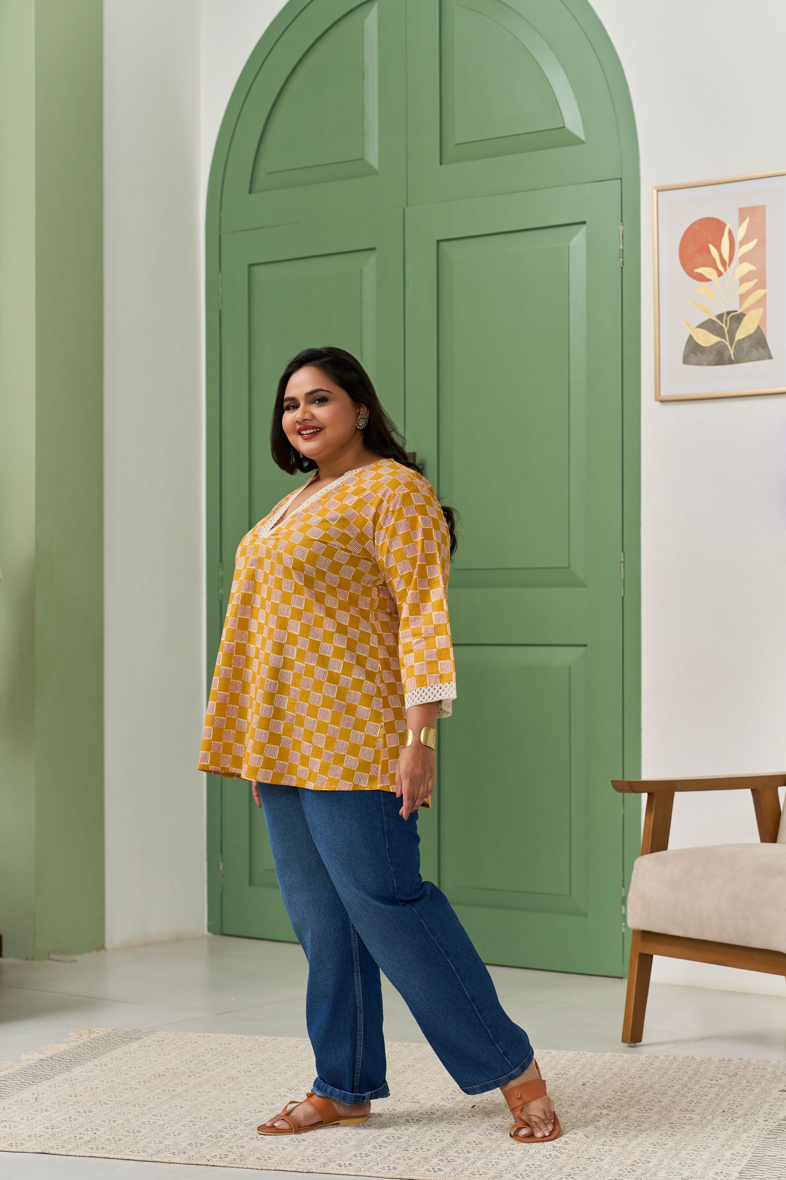 Mustard Crochet Lace  Detailed Elegant Top