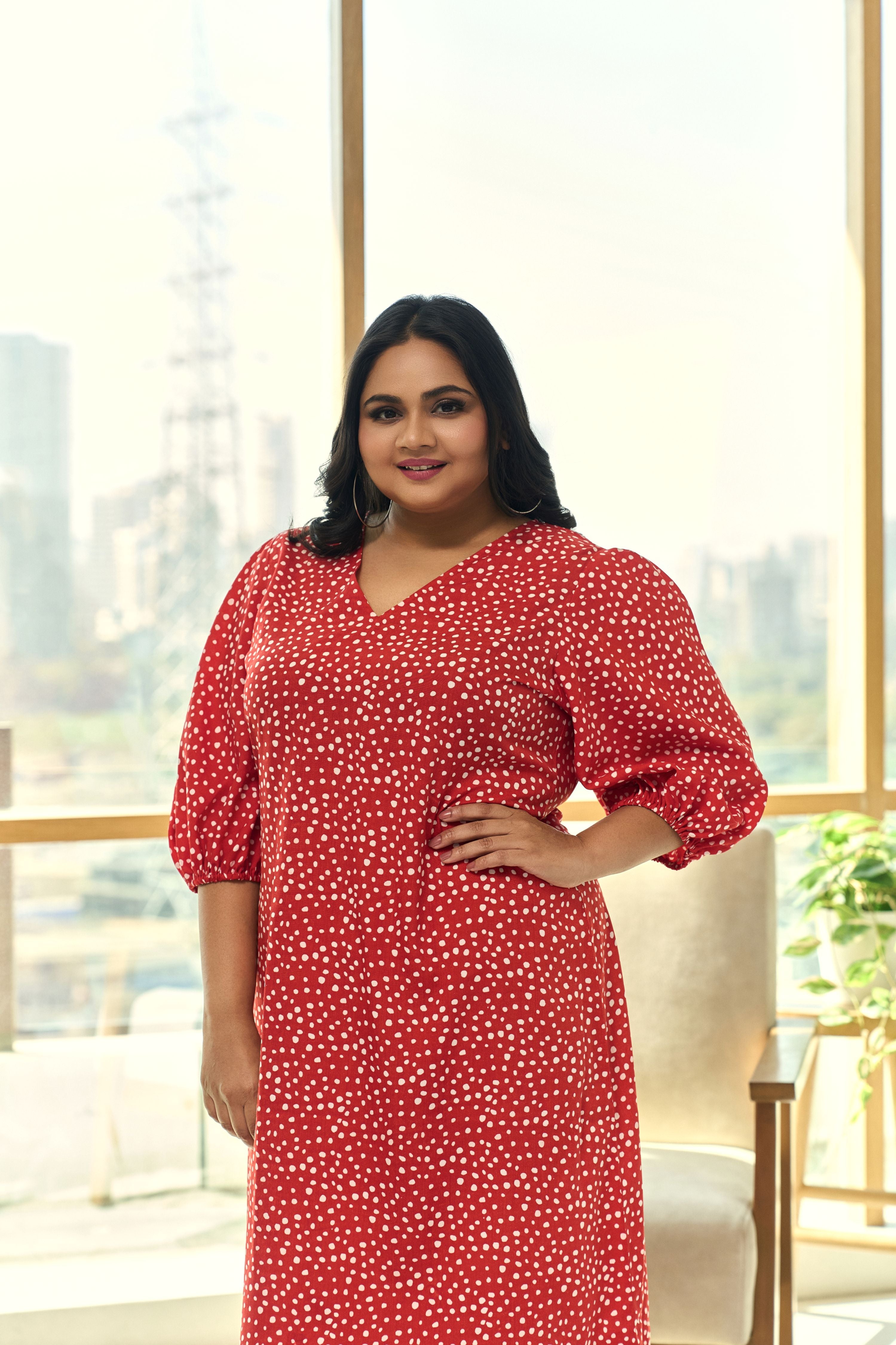 Trendy Red Animal Print Crepe Midi Dress – Party Perfect