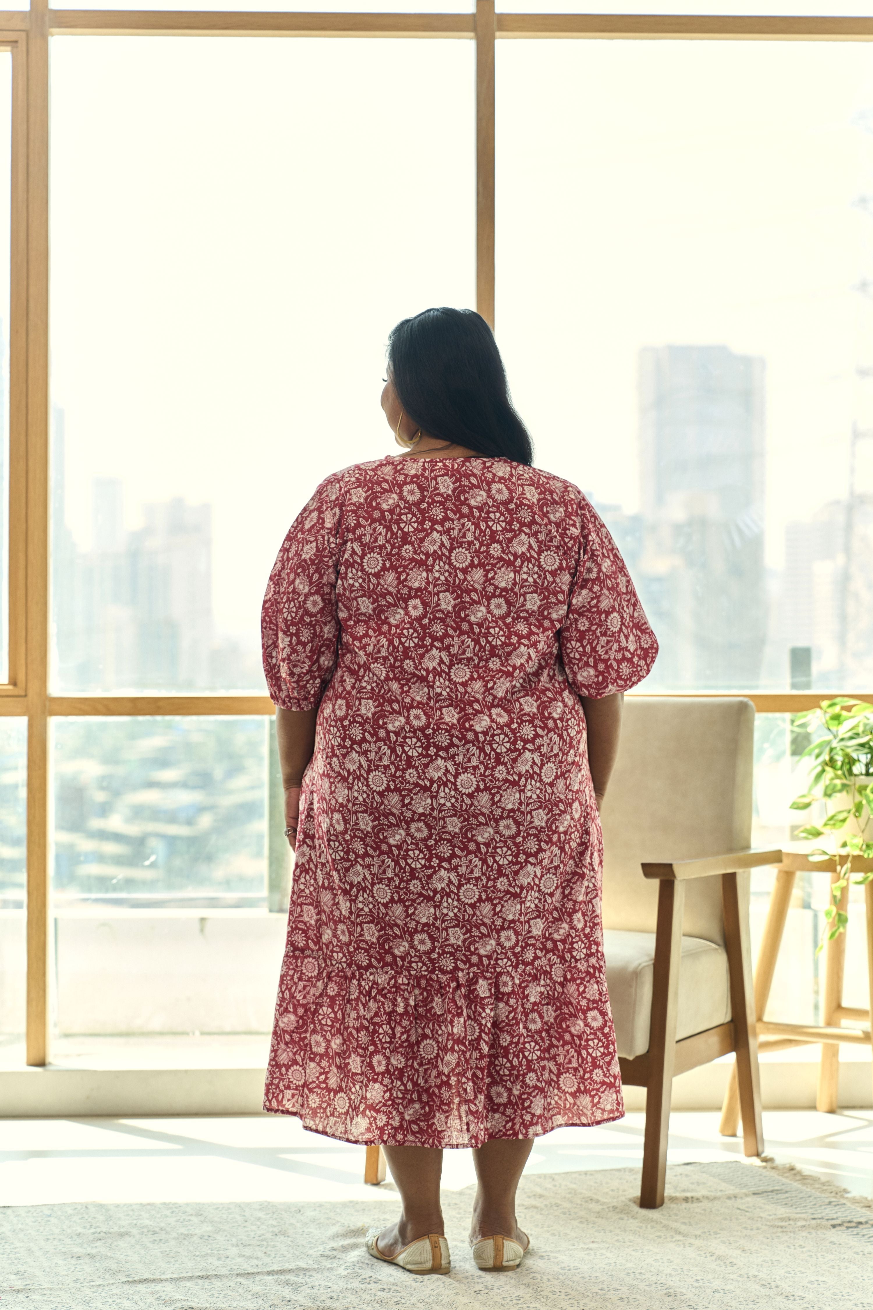 Red Floral Print Tiered Cotton Maxi Dress