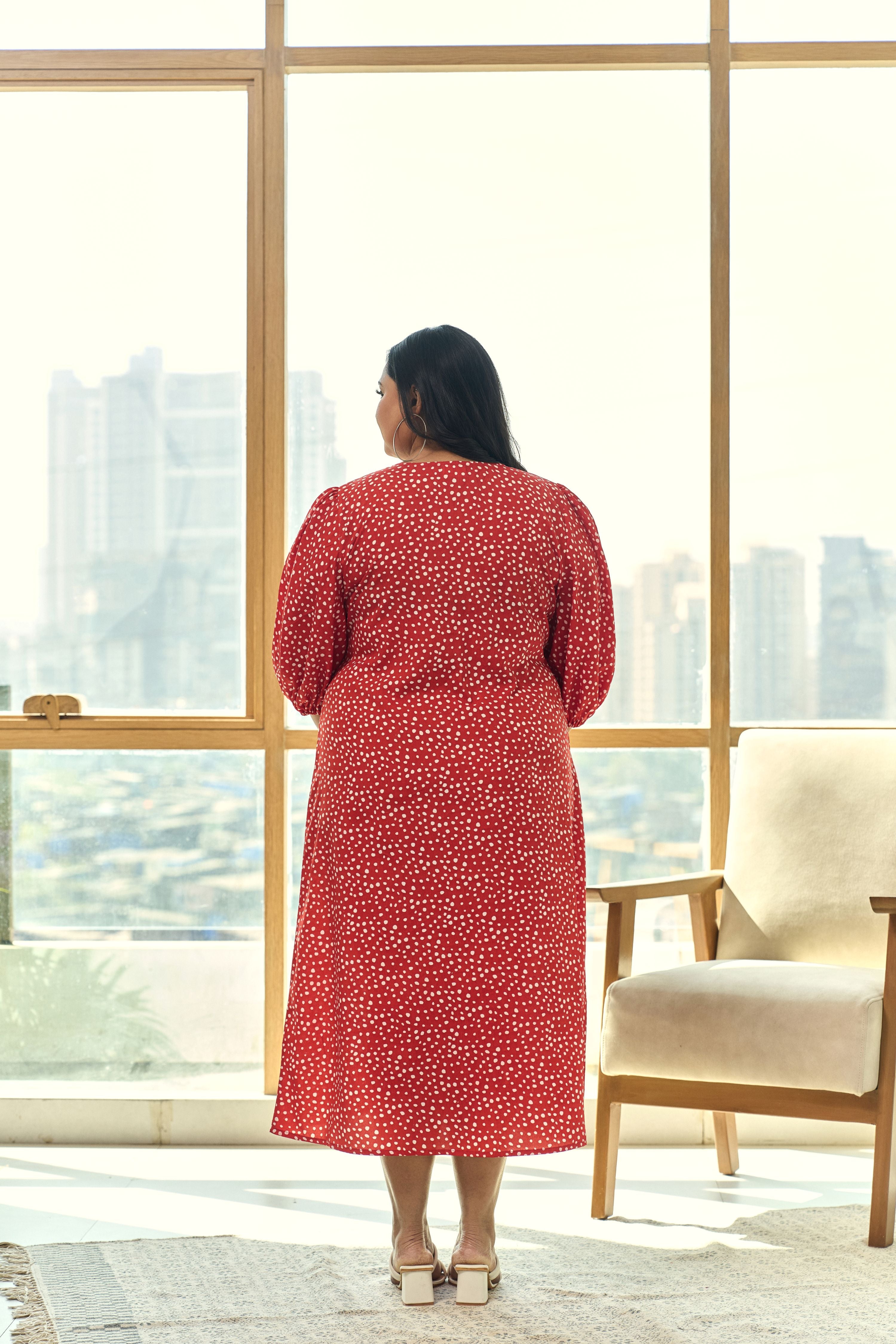 Trendy Red Animal Print Crepe Midi Dress – Party Perfect