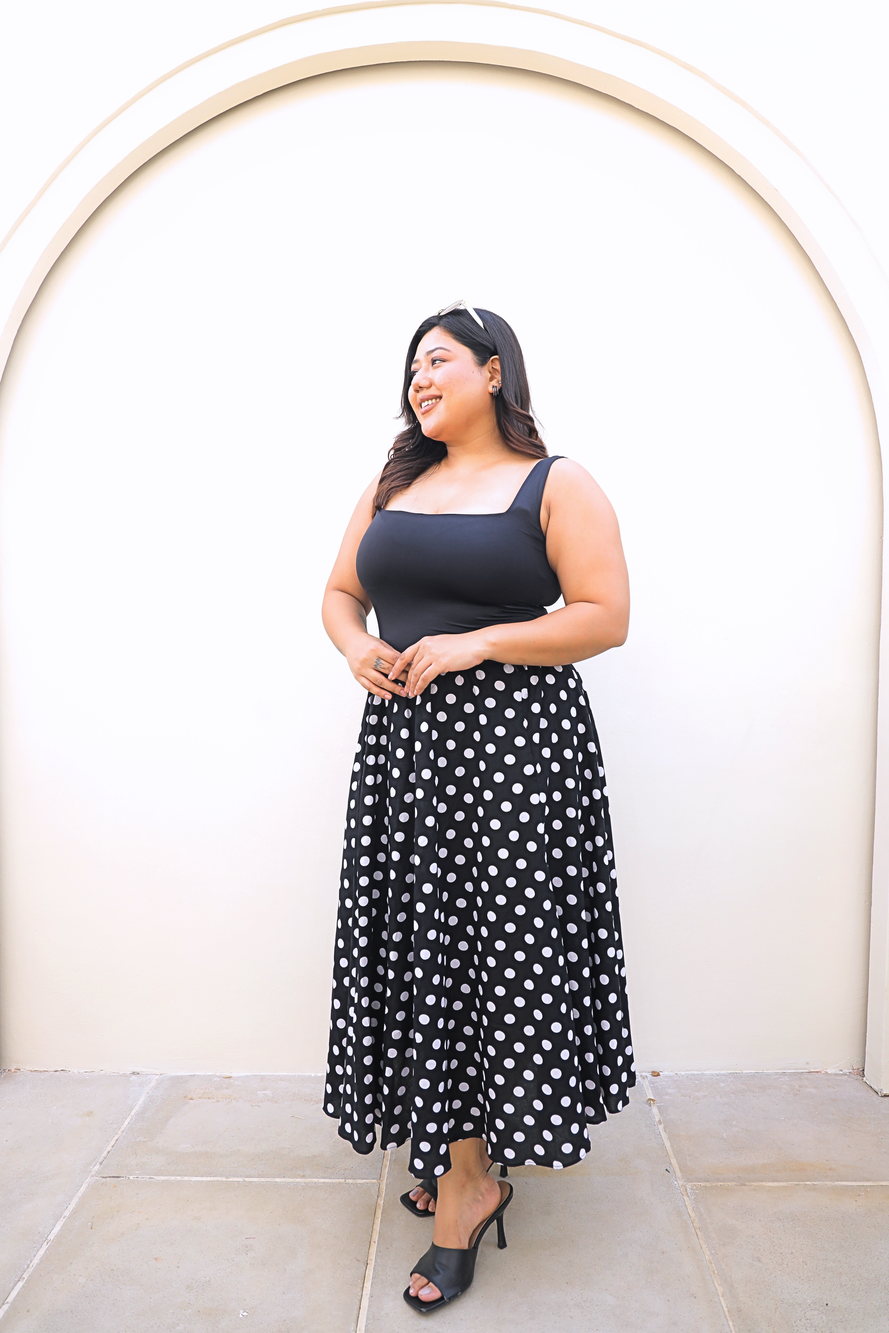 Black & White Polka Dot Midi Skirt