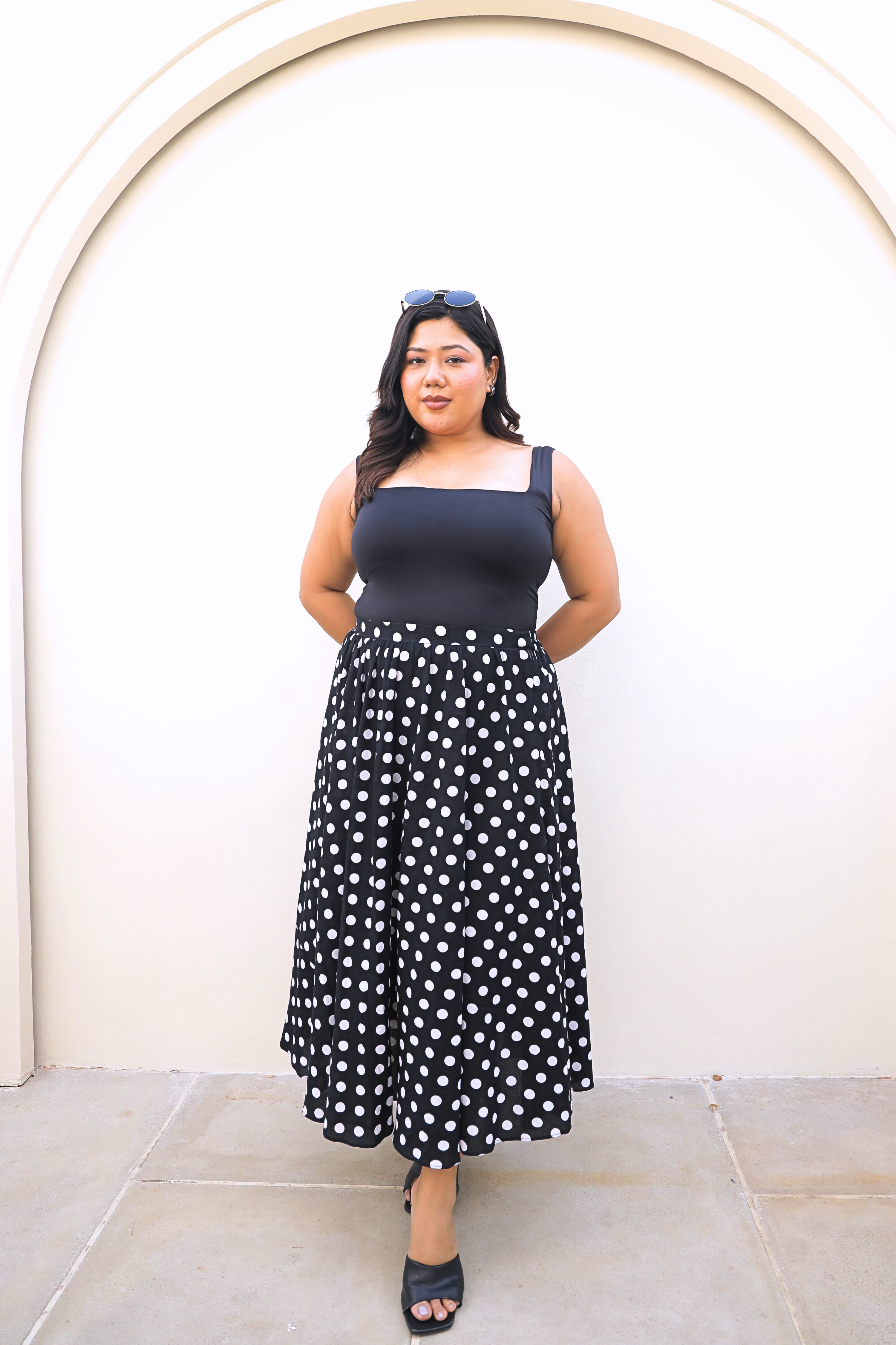 Black & White Polka Dot Midi Skirt
