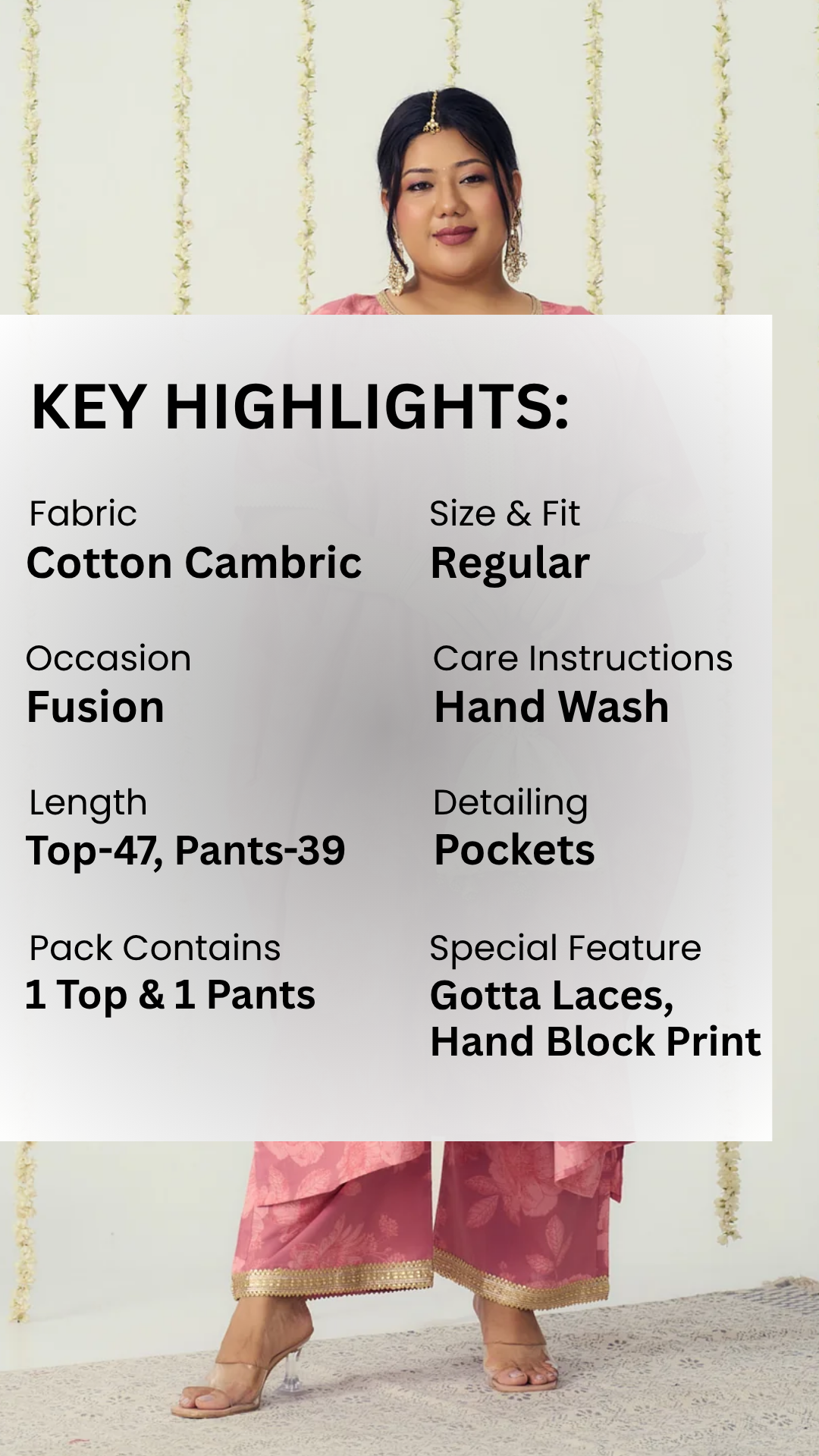 Blush Pink Cotton Kaftan Coord Set