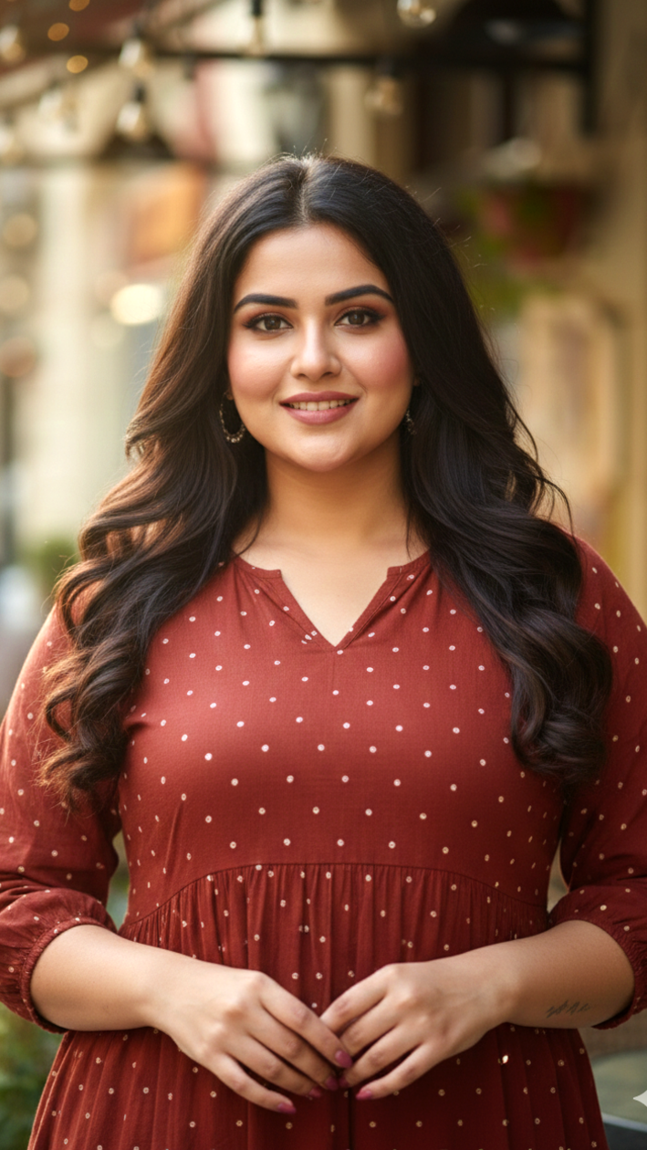 Plus Size Rust Printed Tiered Midi Dress – Casual Everyday A-Line Dress