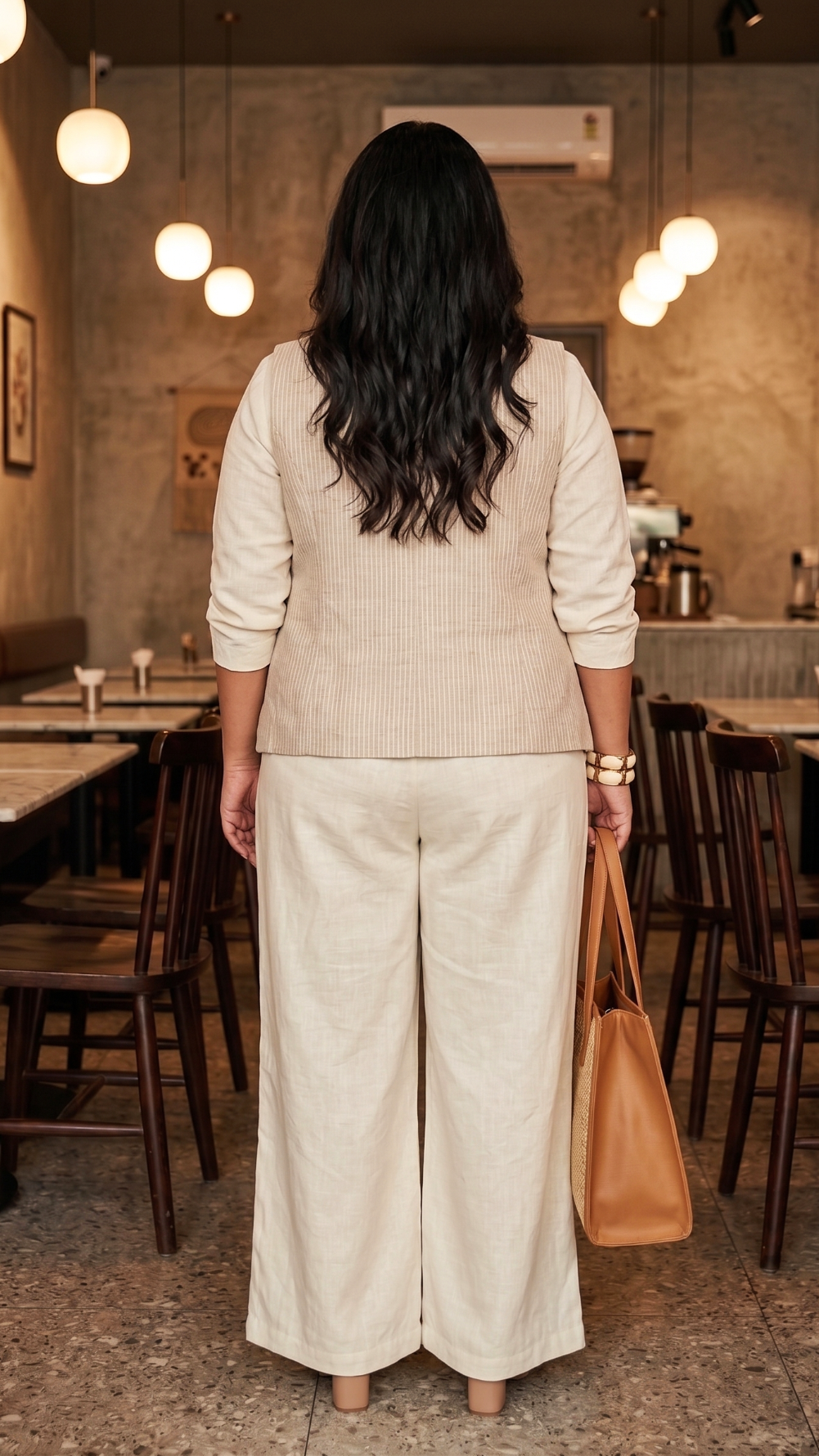 Plus Size Cotton Linen Wide-Leg Trousers for Women – Beige High Waist Comfortable Pants