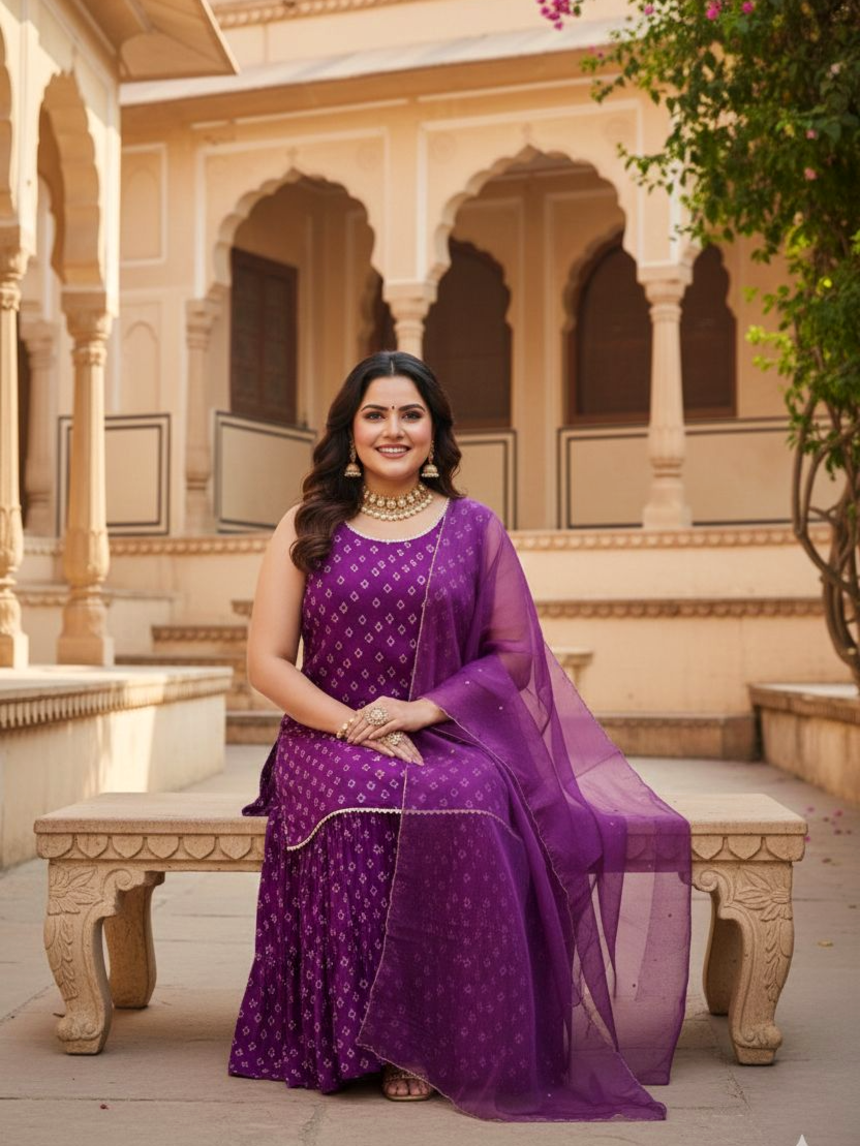 Purple Bhandhani Sharara Set