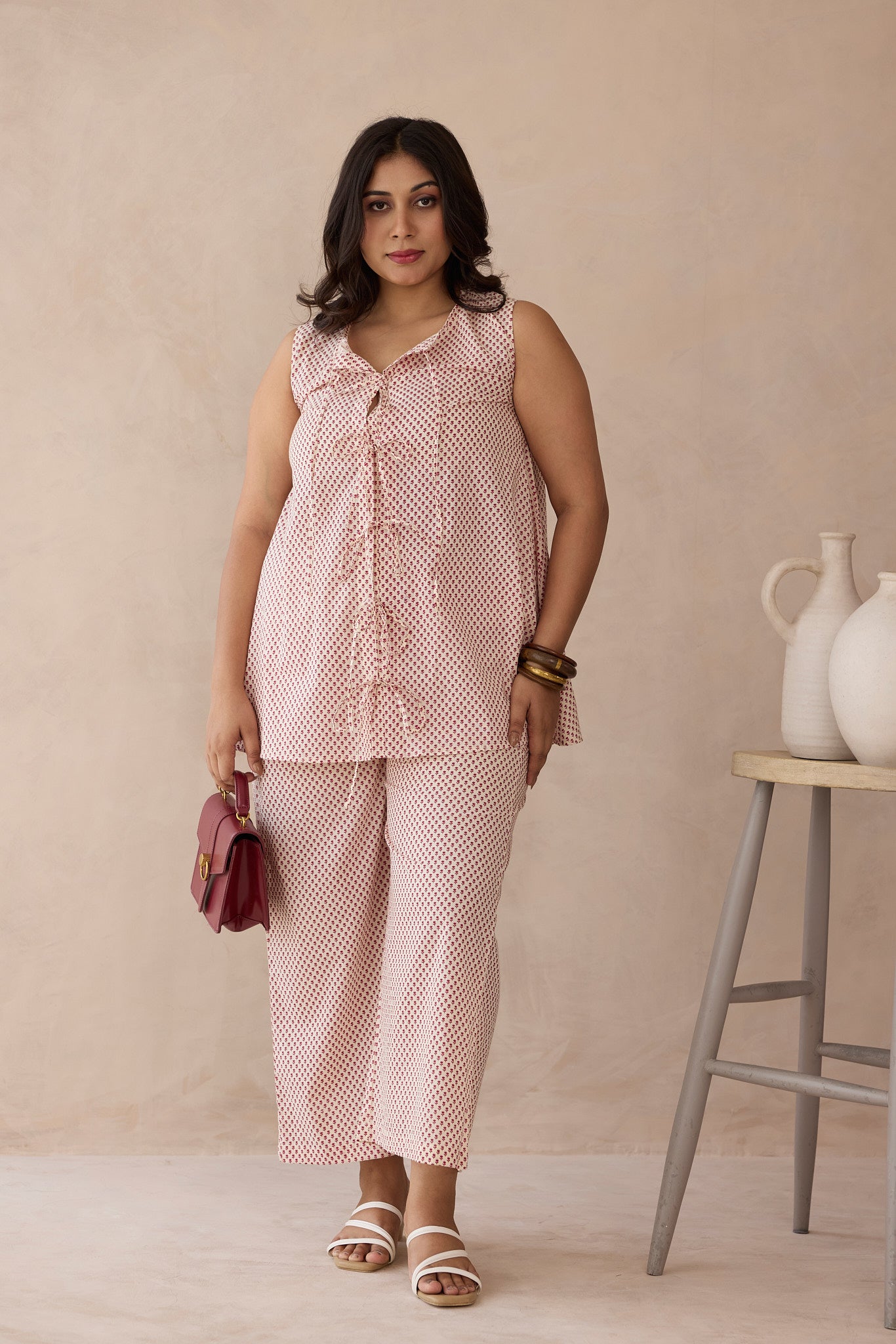 Tie-Front Style Cotton Co-ord Set with Ditsy Print