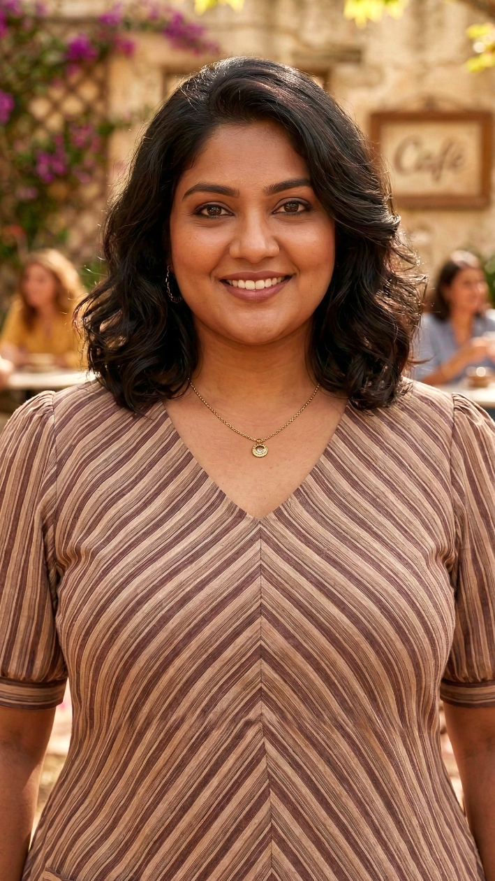 Plus Size Trendy Striped A-line Cotton Mocha Maxi Dress with Pockets