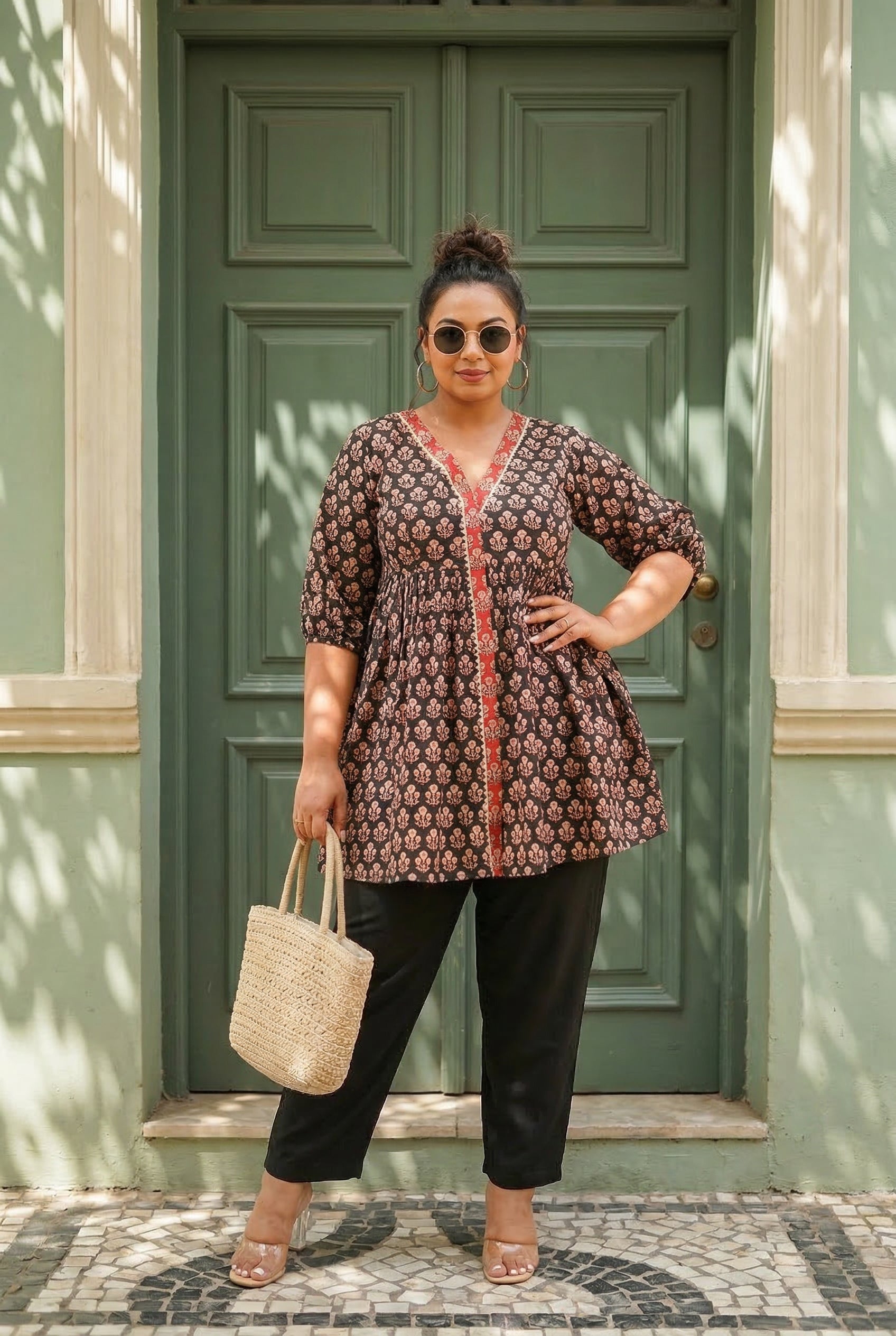 Plus Size Black Cotton Peplum Co-ord Set for Women – Booti Print