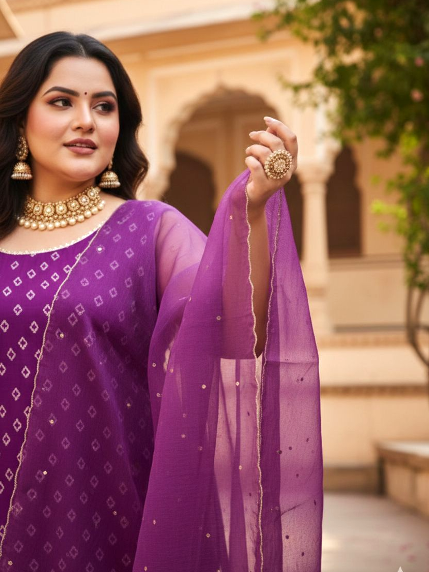 Purple Bhandhani Sharara Set