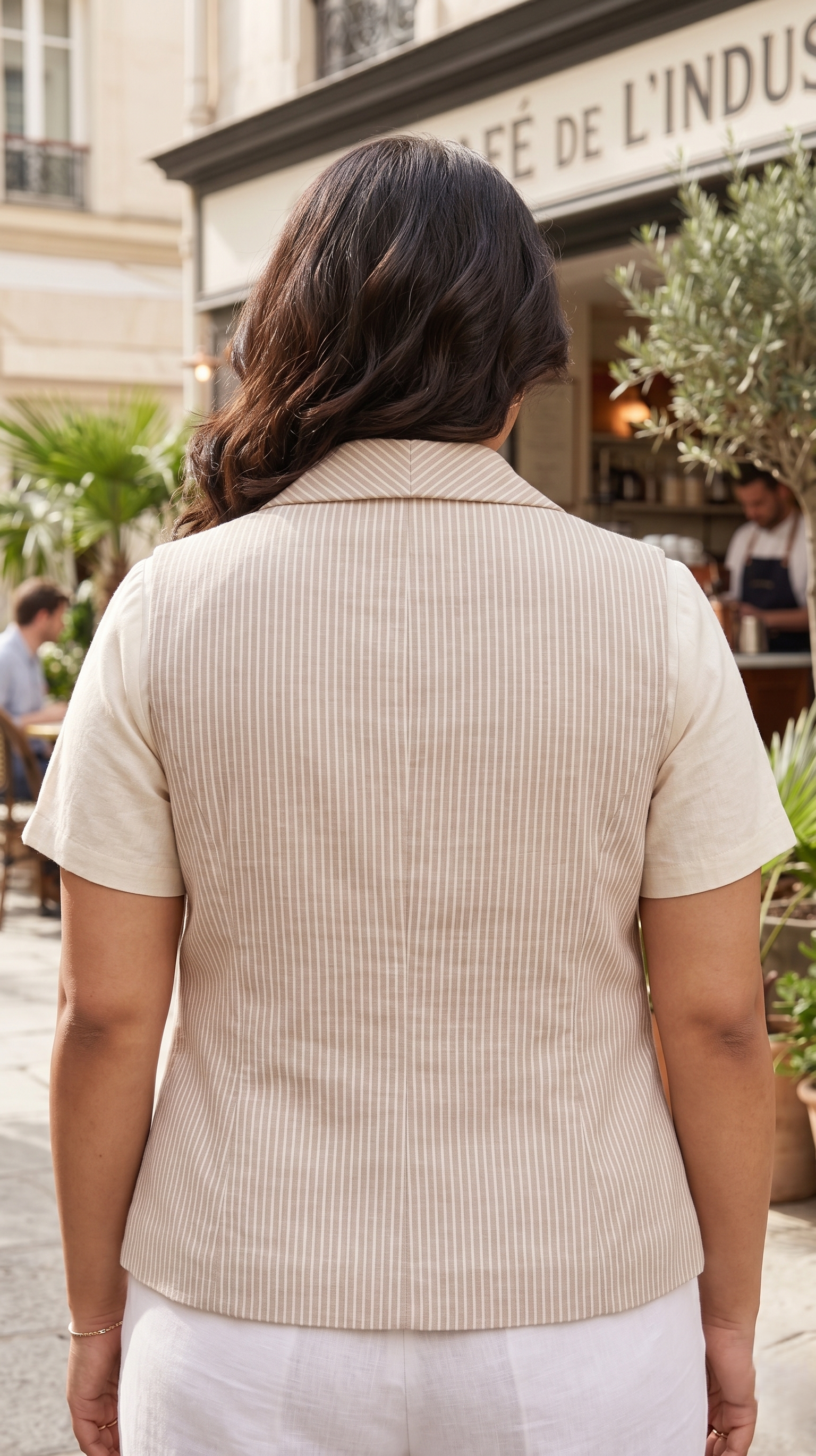 Plus Size Cotton Linen Sleeveless Jacket – Tailored Vest Blazer for Women