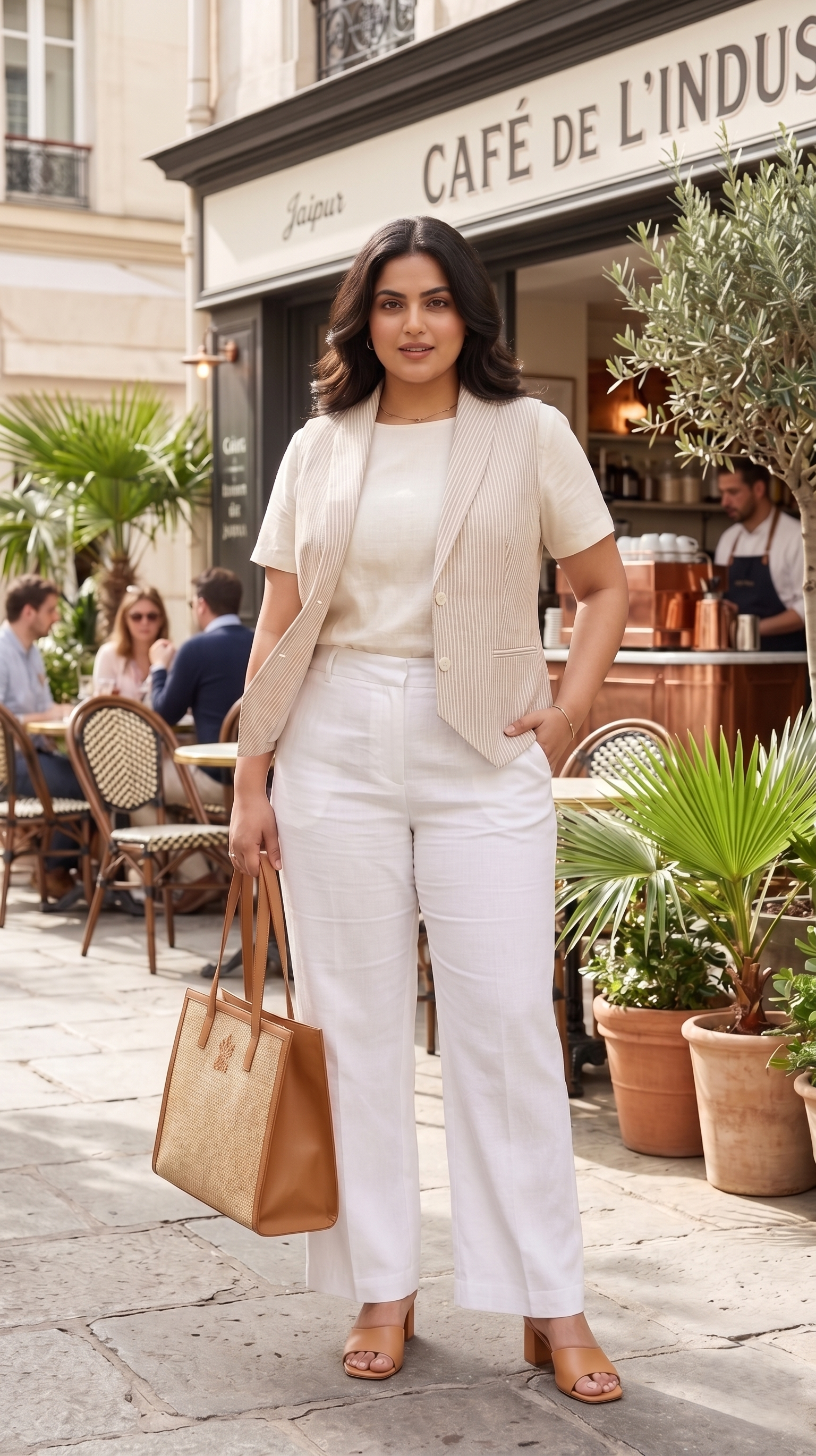 Plus Size Cotton Linen Sleeveless Jacket – Tailored Vest Blazer for Women